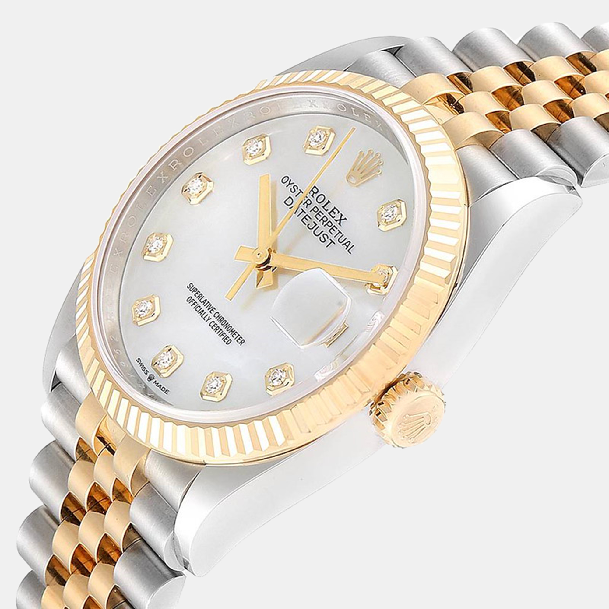 

Rolex Diamond MOP 18k Yellow Gold Stainless Steel Datejust 126233 Women's Wristwatch 36 mm, White