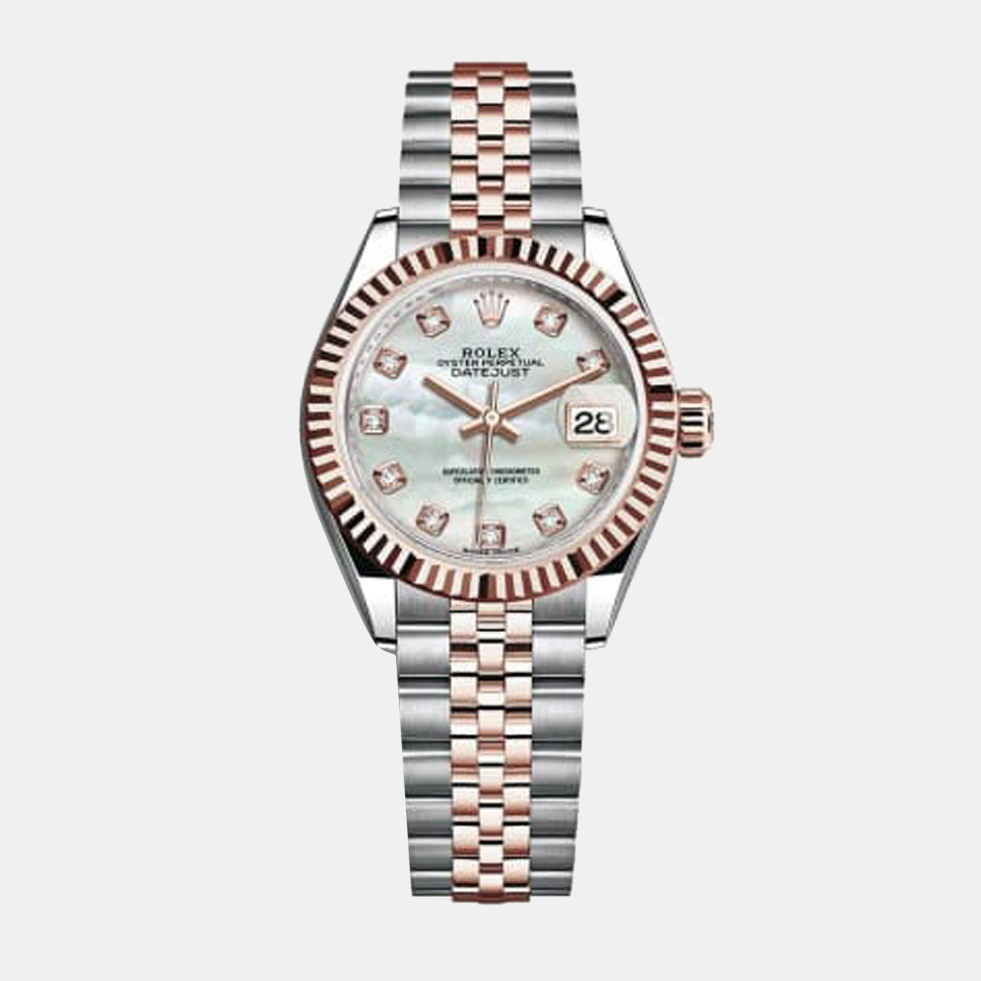 Pre-owned Rolex Diamond Mop 18k Rose Gold Stainless Steel Datejust 279171 Women's Wristwatch 28 Mm In White