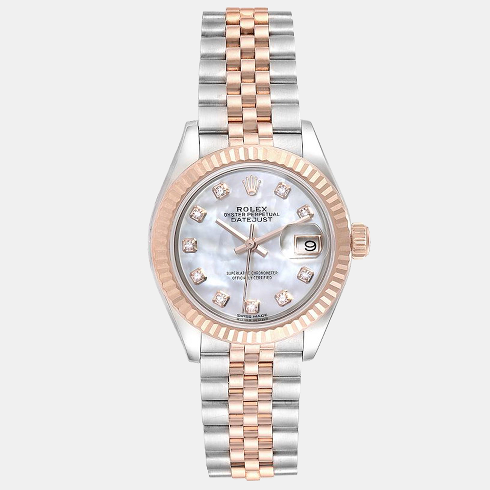 

Rolex Diamond MOP 18k Rose Gold Stainless Steel Datejust 279171 Women's Wristwatch 28 mm, White
