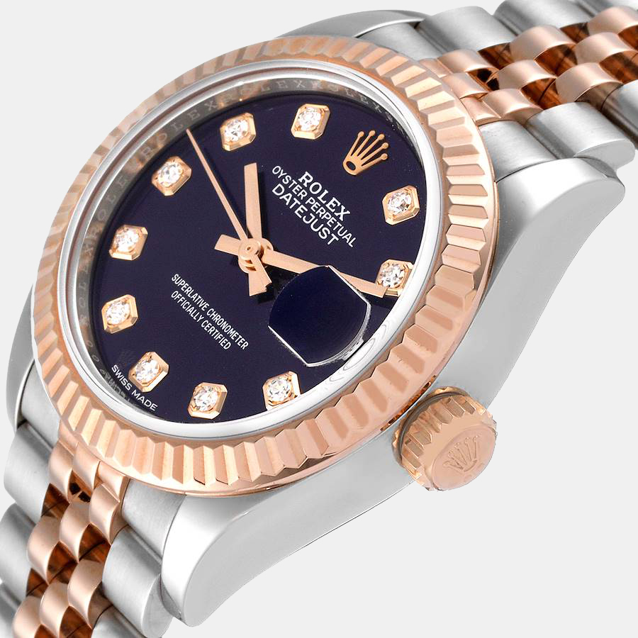 

Rolex Purple Diamond 18K Rose Gold And Stainless Steel Datejust 279171 Women's Wristwatch 28 mm