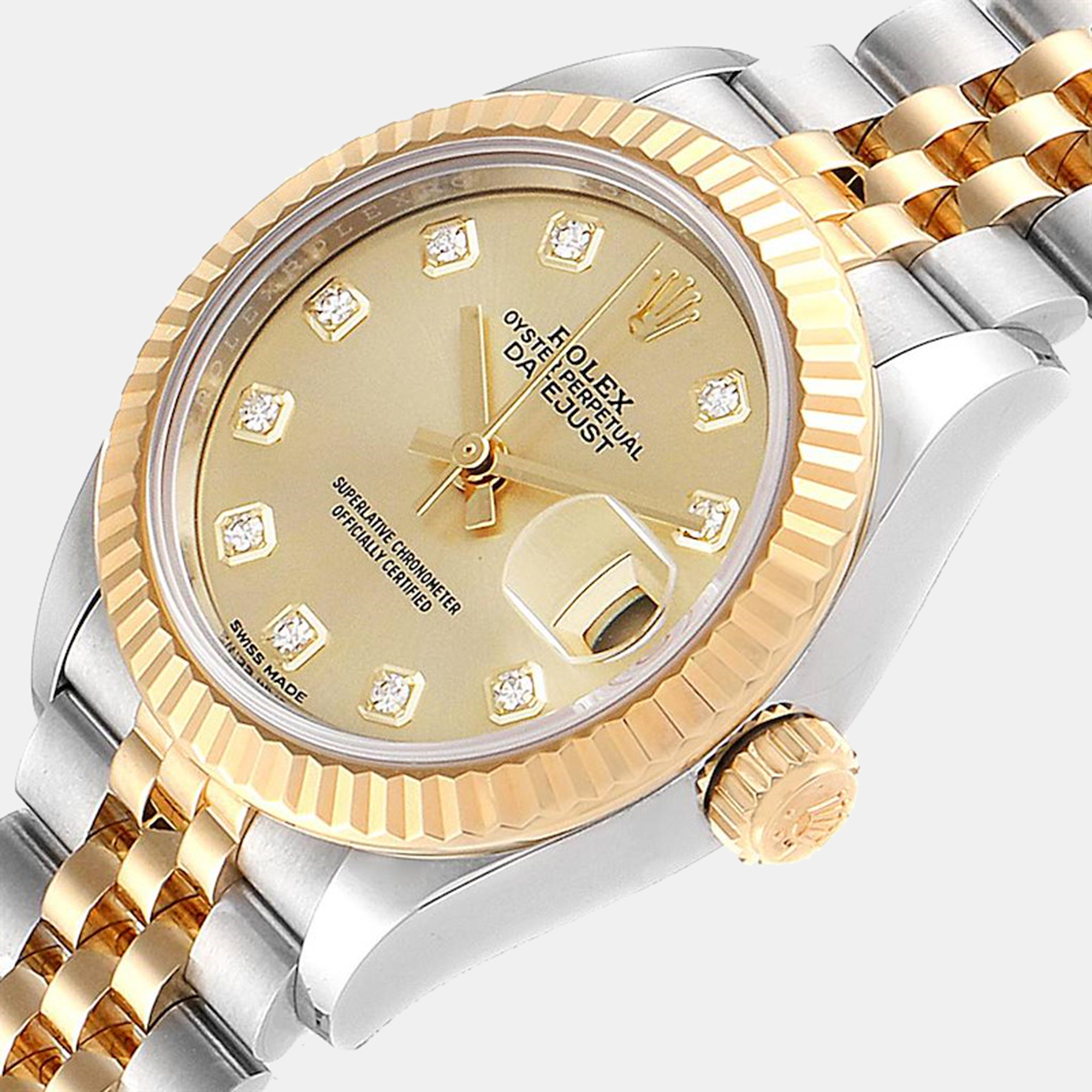 

Rolex Champagne Diamond 18k Yellow Gold Stainless Steel Datejust 279173 Women's Wristwatch 28 mm