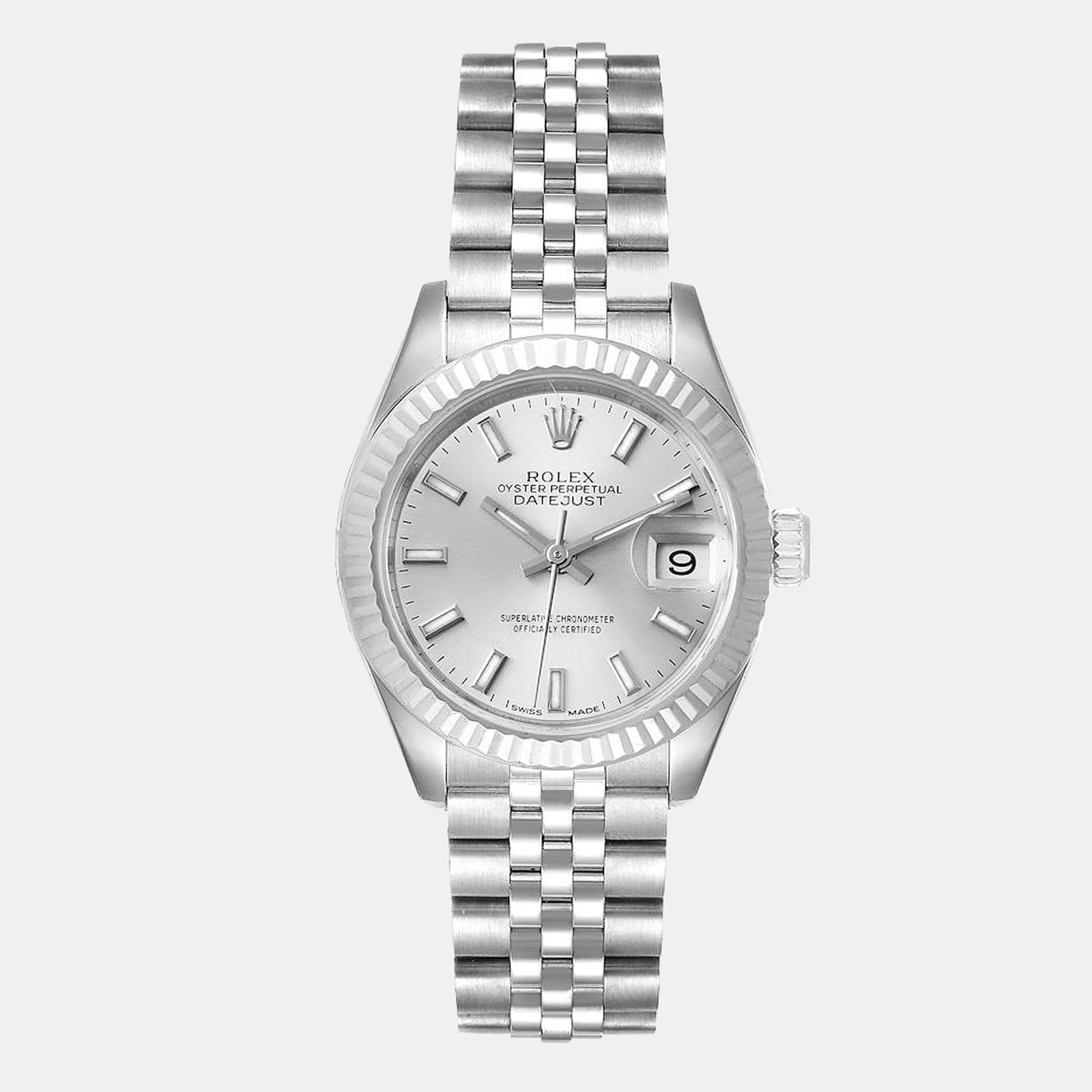 Pre-owned Rolex Silver 18k White Gold And Stainless Steel Datejust 279174 Women's Wristwatch 28 Mm
