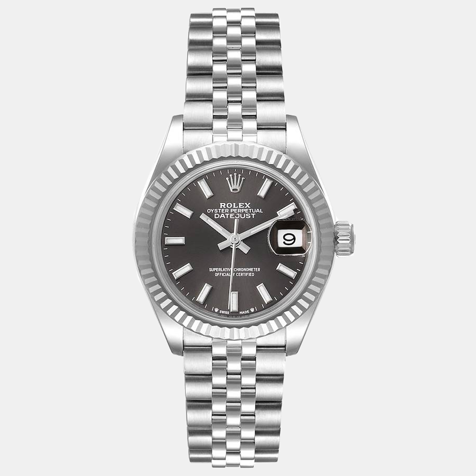 Pre-owned Rolex Dark Grey 18k White Gold And Stainless Steel Datejust 279174 Women's Wristwatch 28 Mm