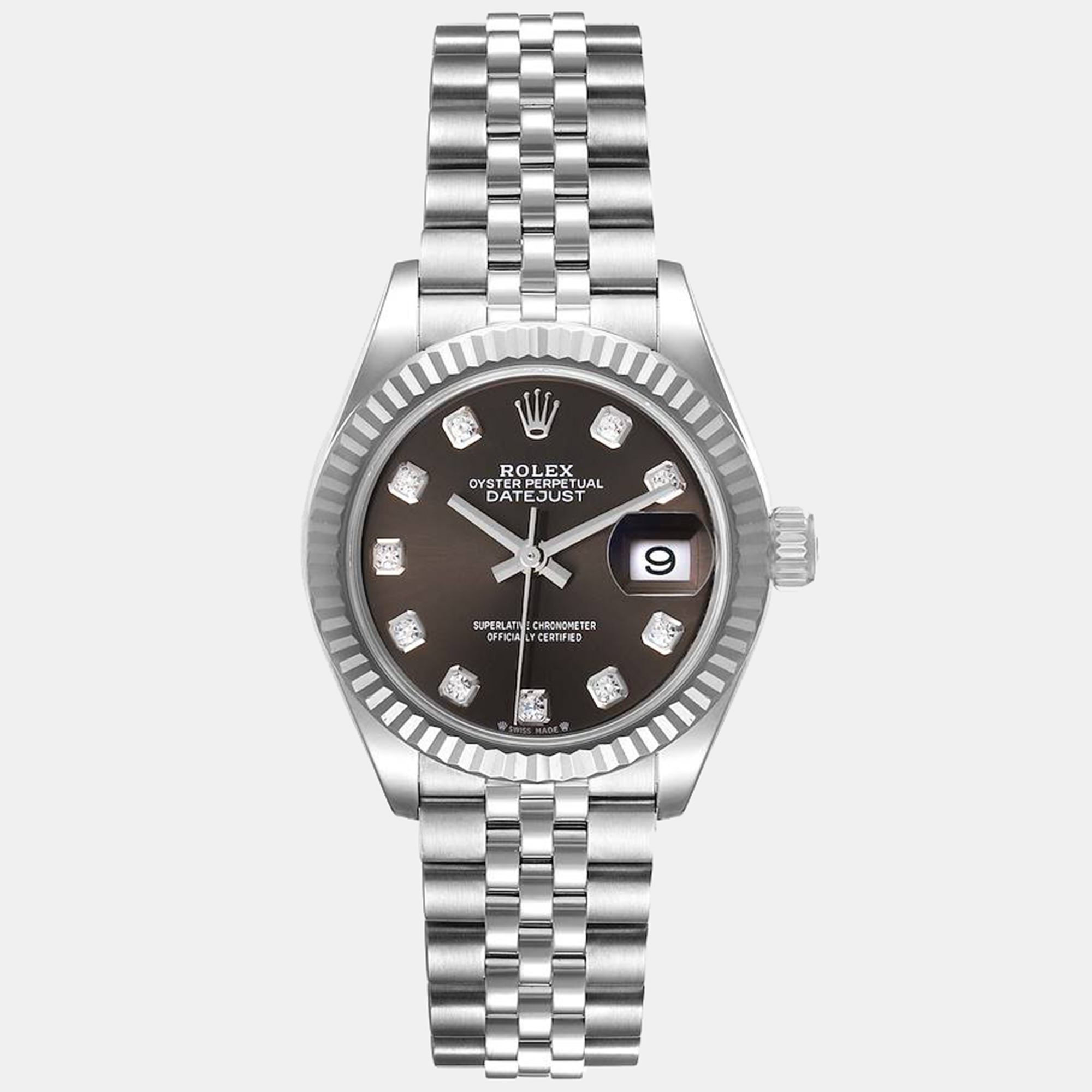 Pre-owned Rolex Dark Grey 18k White Gold And Stainless Steel Datejust 279174 Women's Wristwatch 28 Mm