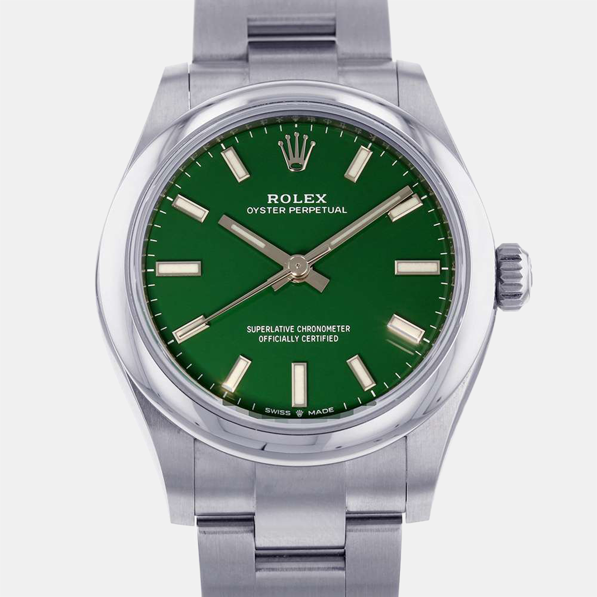 Pre-owned Rolex Green Stainless Steel Oyster Perpetual 277200 Automatic Women's Wristwatch 31 Mm