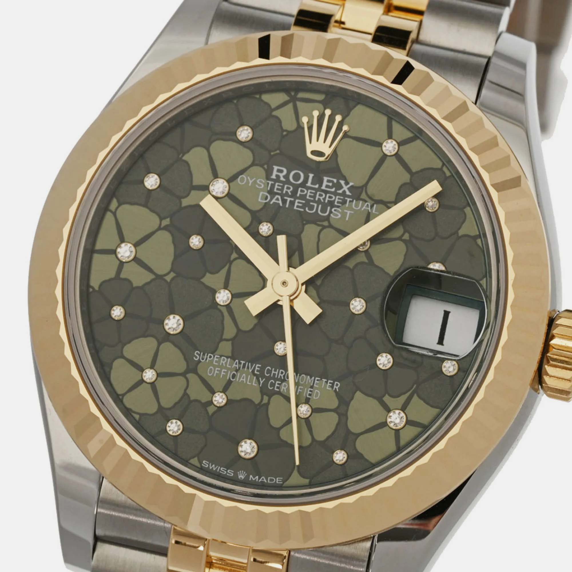 

Rolex Green 18k Yellow Gold And Stainless Steel Datejust 278273 Automatic Women's Wristwatch 31 mm