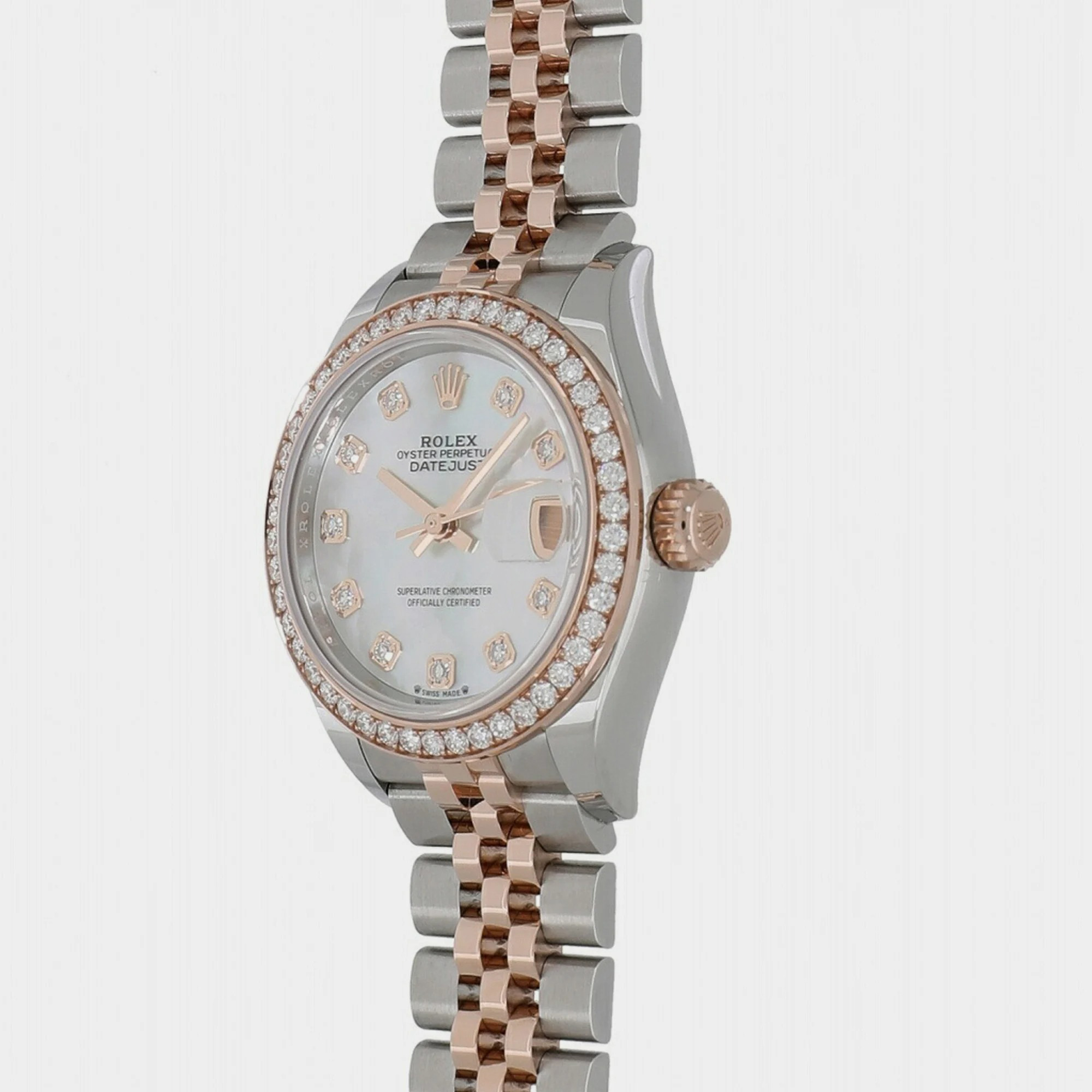 

Rolex White Shell 18k Rose Gold And Stainless Steel Datejust 279381RBR Automatic Women's Wristwatch 28 mm