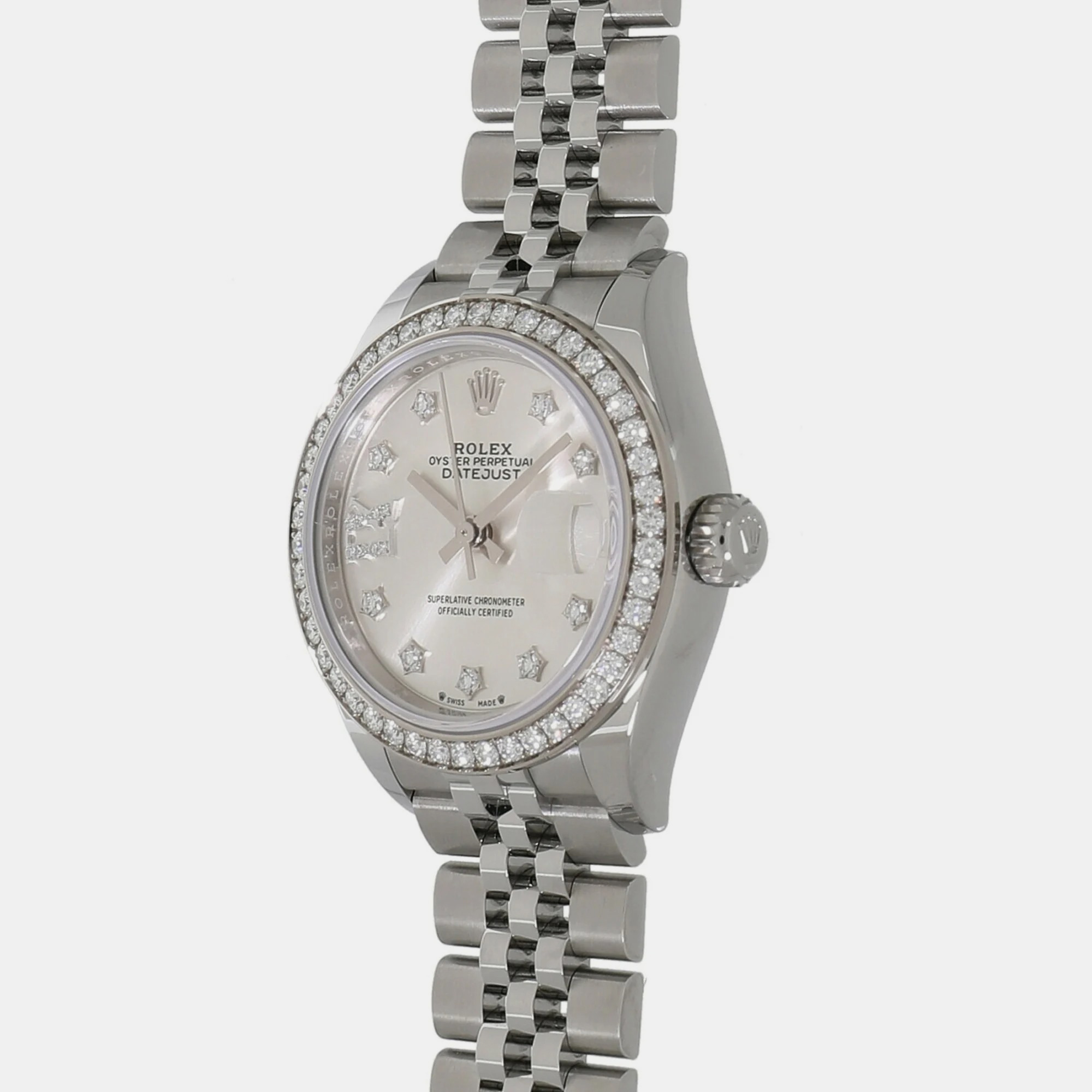 

Rolex Silver Diamond 18k White Gold And Stainless Steel Datejust 279384RBR Automatic Women's Wristwatch 28 mm