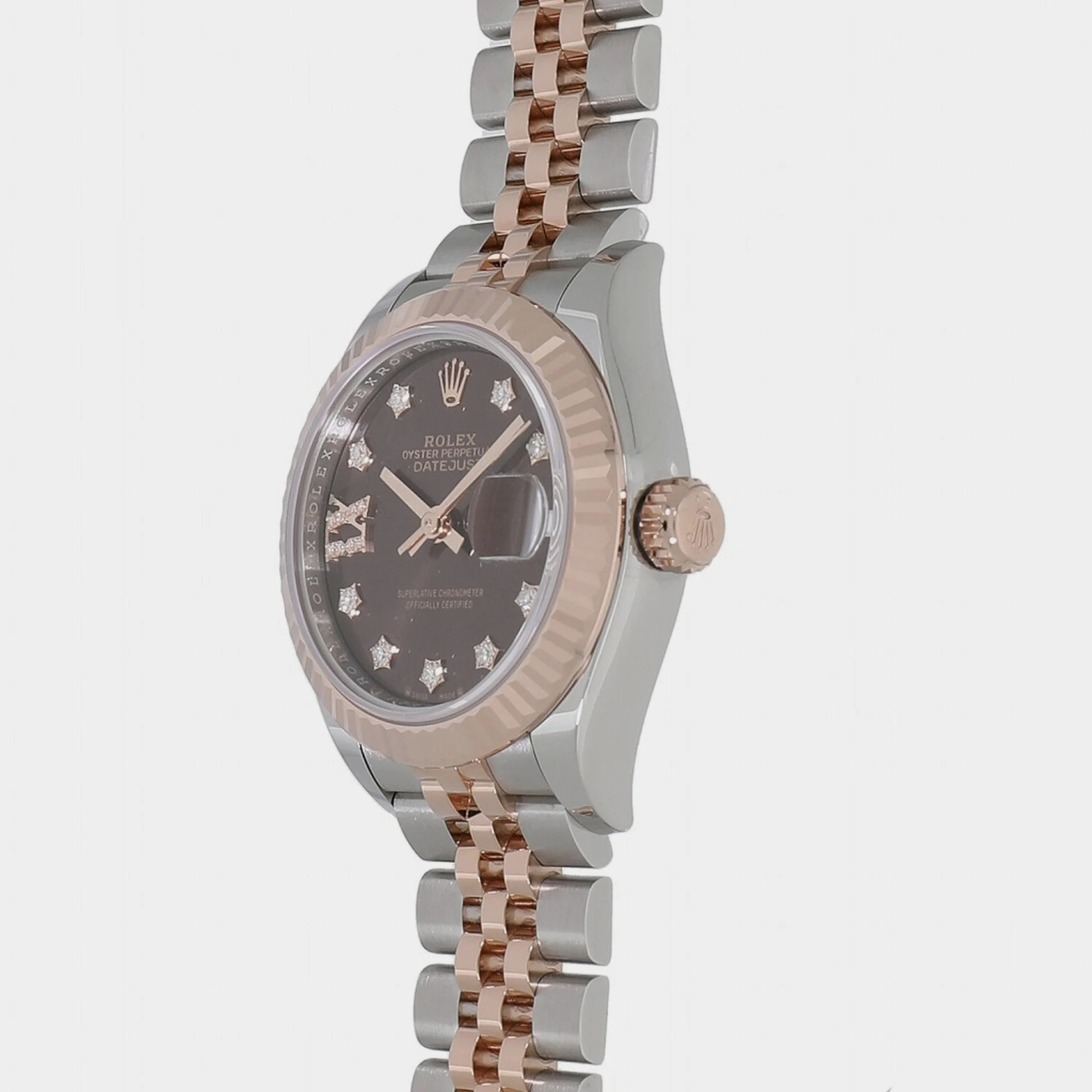 

Rolex Brown Diamond 18k Rose Gold And Stainless Steel Datejust 279171 Automatic Women's Wristwatch 28 mm