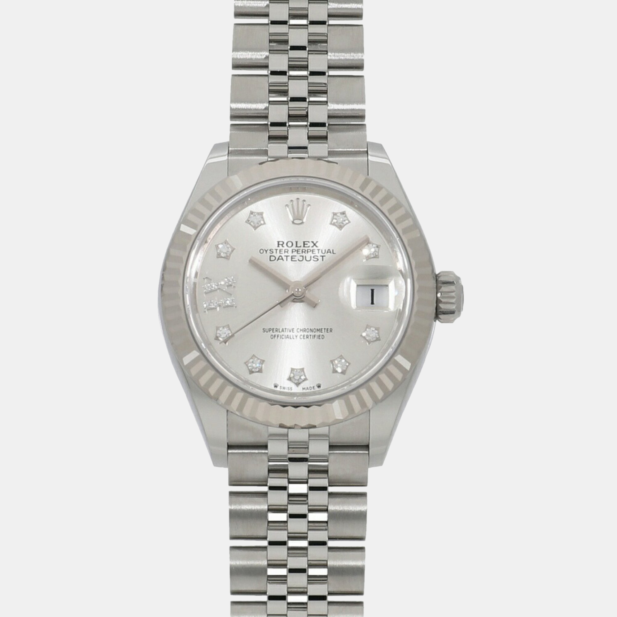 

Rolex Silver 18k White Gold Stainless Steel Diamond Datejust 279174 Automatic Women's Wristwatch 28 mm