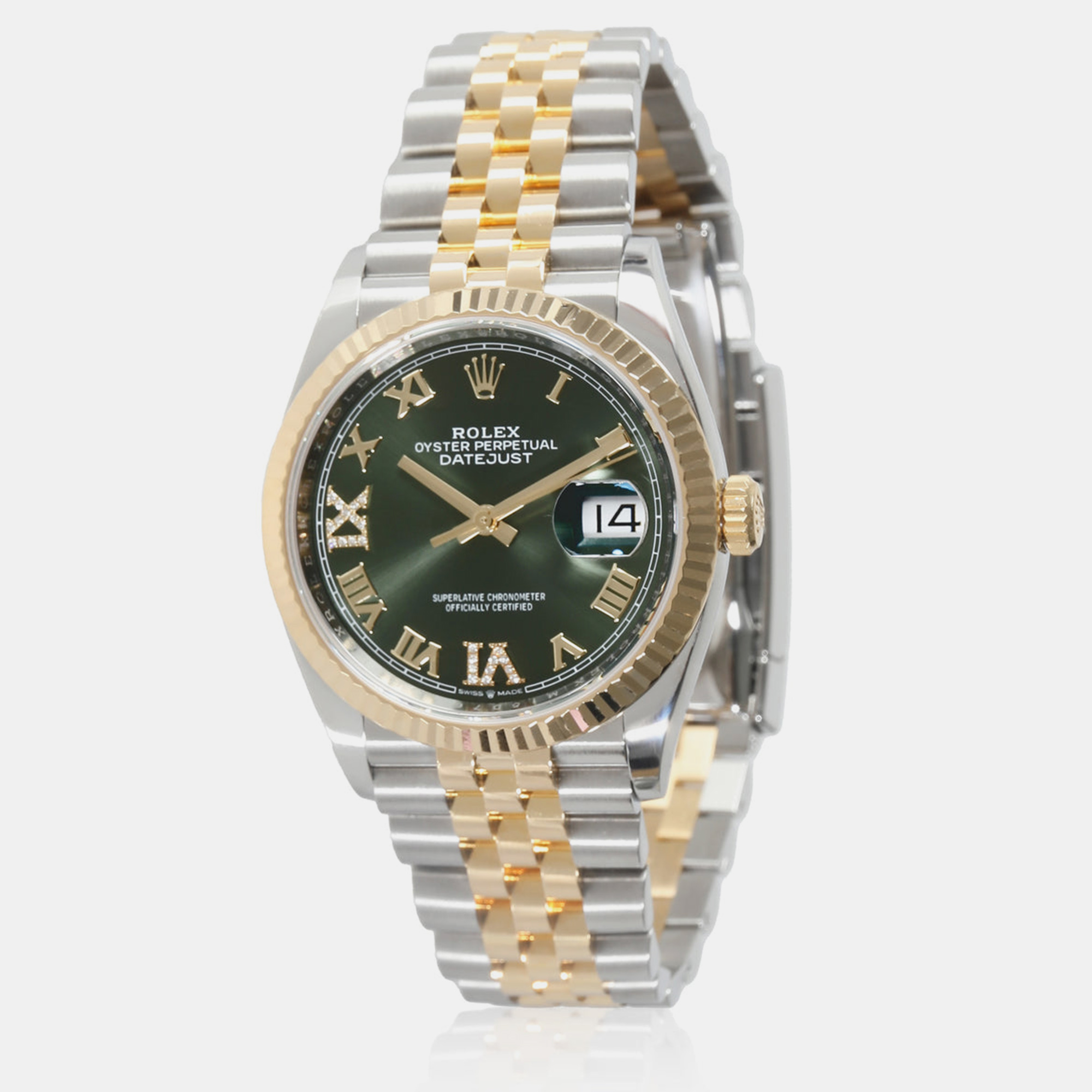 

Rolex Green Diamond 18k Yellow Gold Stainless Steel Datejust 126233 Automatic Women's Wristwatch 36 mm