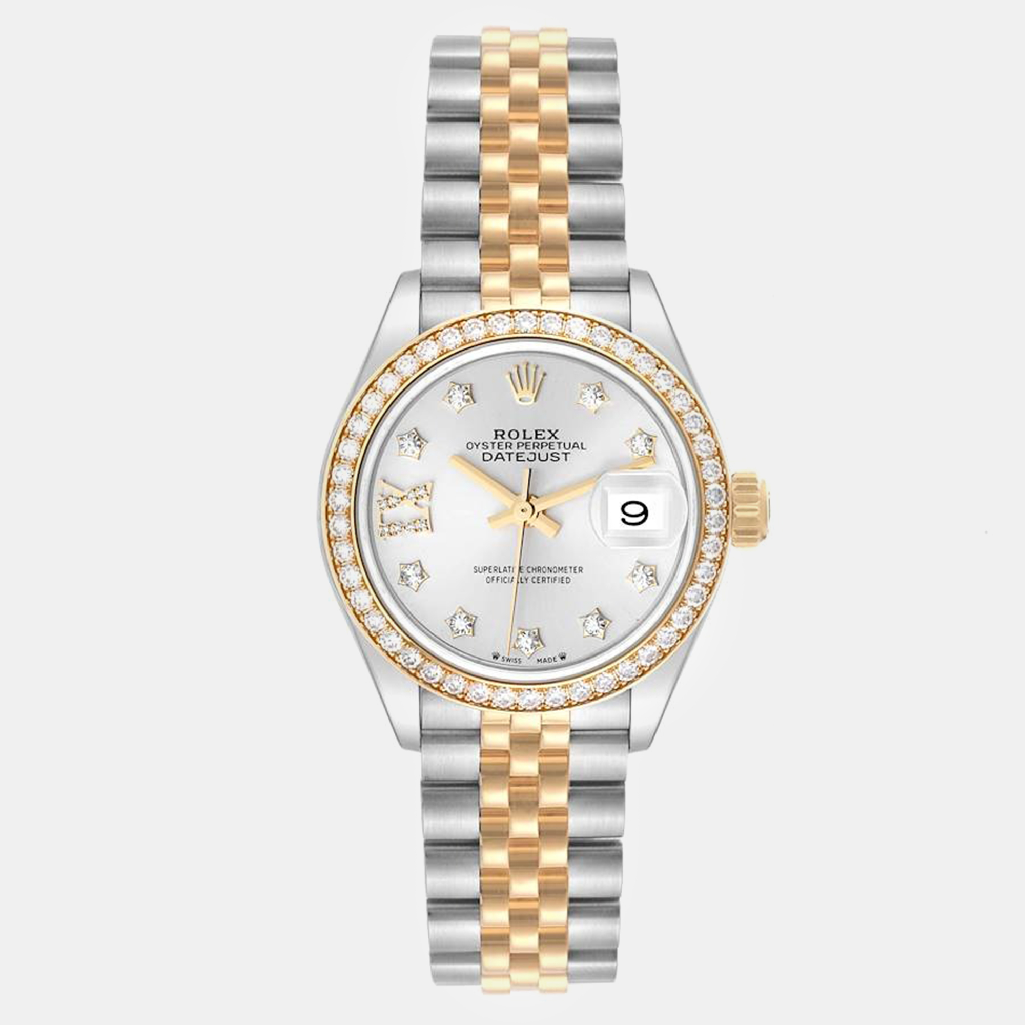 

Rolex Datejust Steel Yellow Gold Diamond Ladies Watch 28 mm, Silver