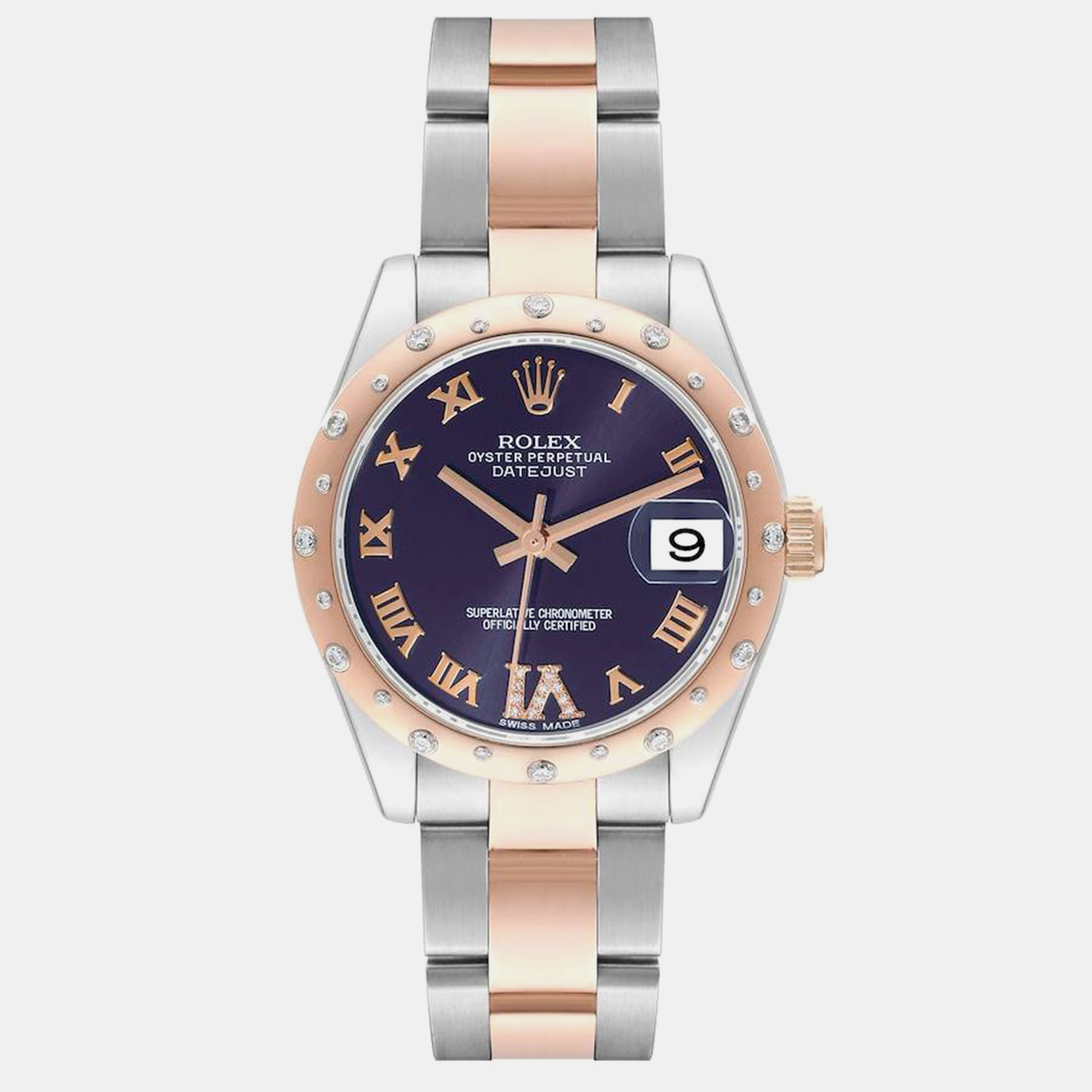 

Rolex Datejust Midsize Steel Rose Gold Diamond Ladies Watch 31 mm, Purple