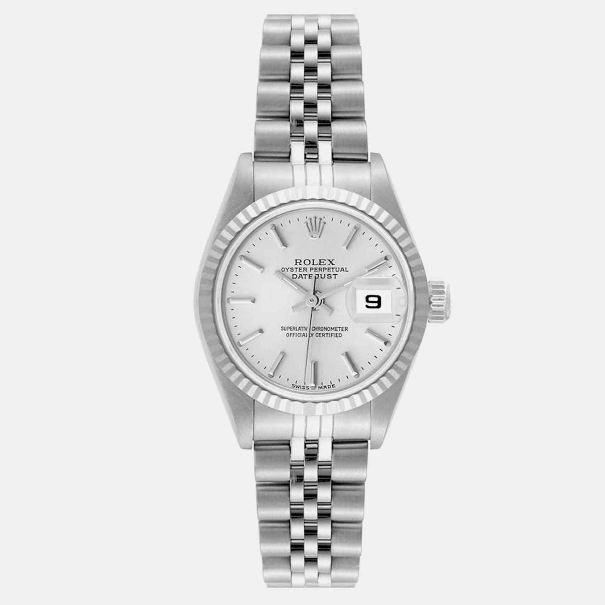 Pre-owned Rolex Datejust Steel White Gold Silver Dial Ladies Watch 26.0 Mm