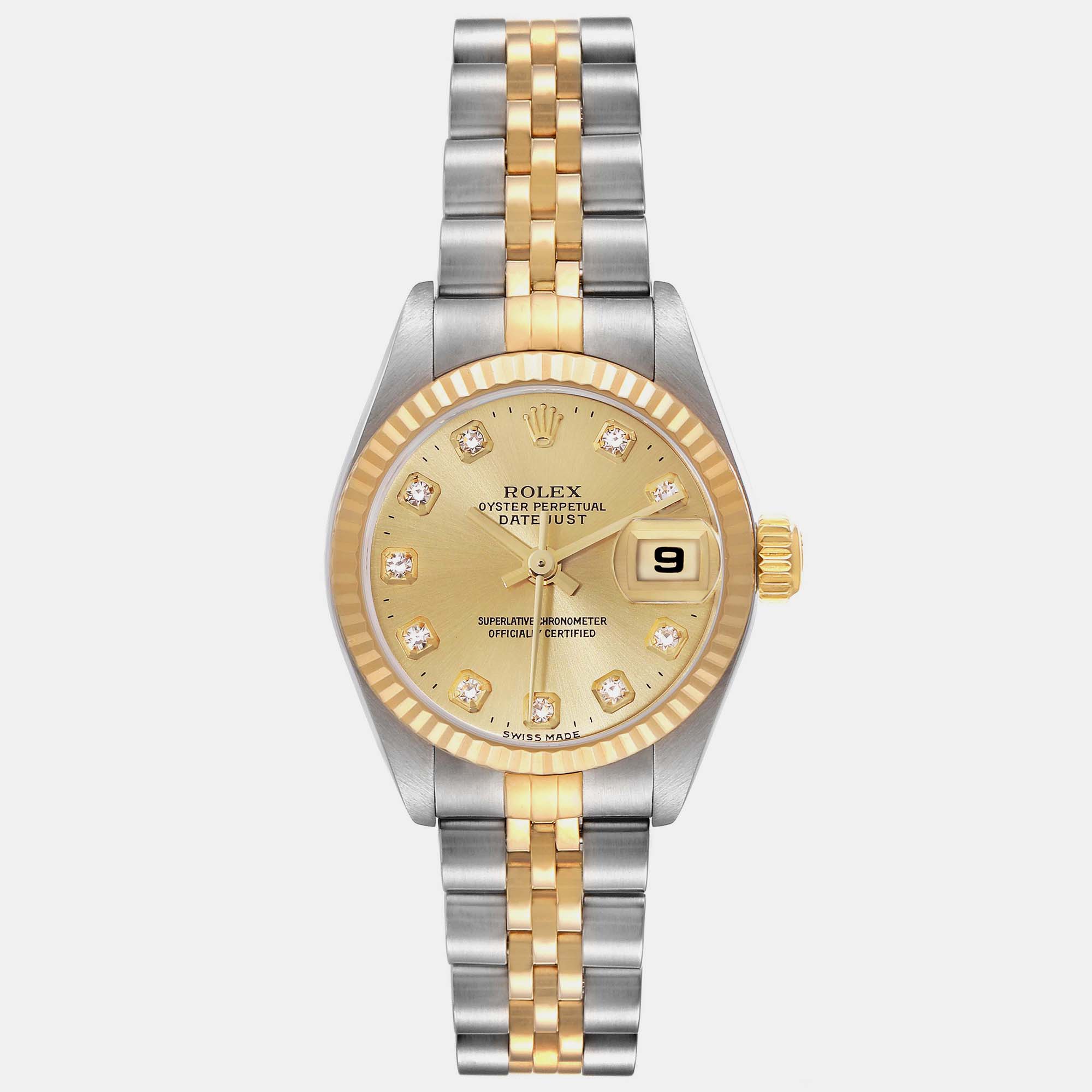 

Rolex Datejust Steel Yellow Gold Champagne Diamond Dial Watch 26.0 mm