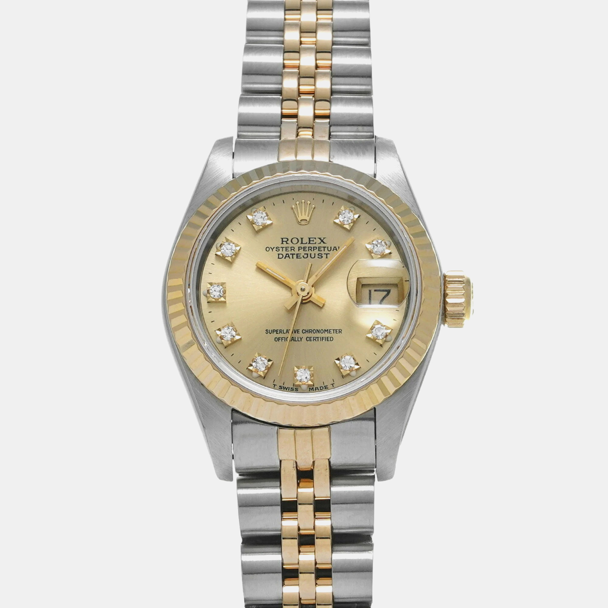 

Rolex Champagne Diamond 18k Yellow Gold Stainless Steel Datejust 69173 Automatic Women's Wristwatch 26 mm