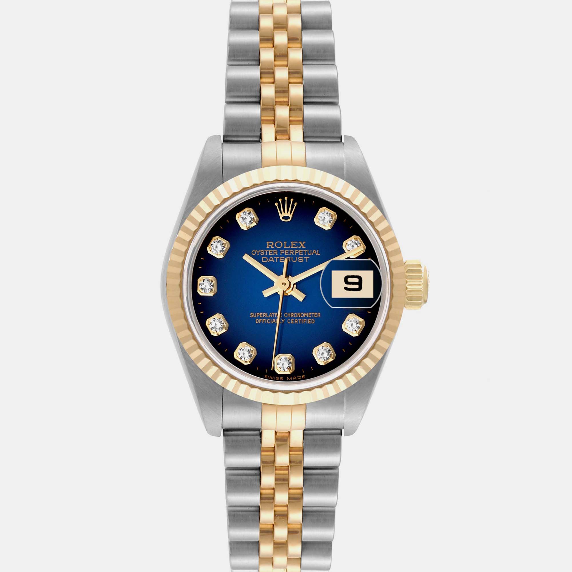 

Rolex Datejust Steel Yellow Gold Blue Vignette Diamond Dial Ladies Watch 26.0 mm
