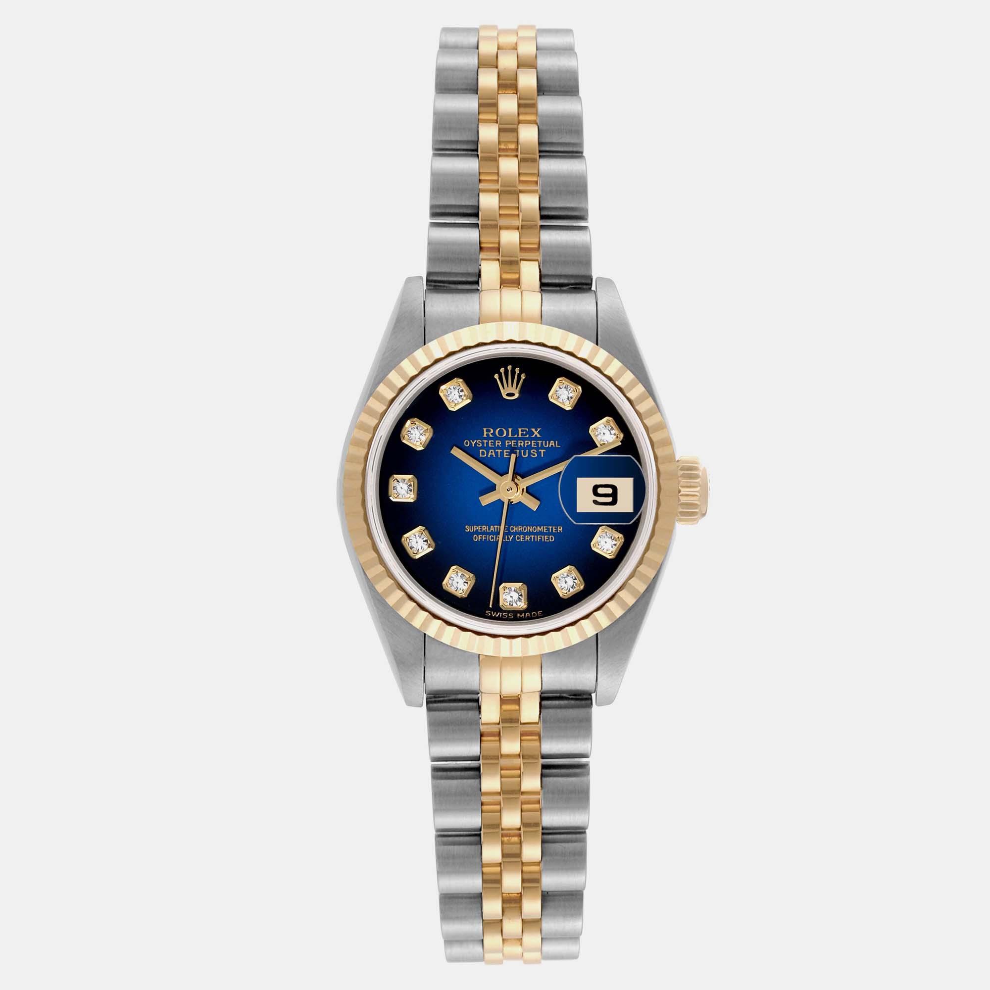 

Rolex Datejust Steel Yellow Gold Blue Vignette Diamond Dial Ladies Watch 26.0 mm