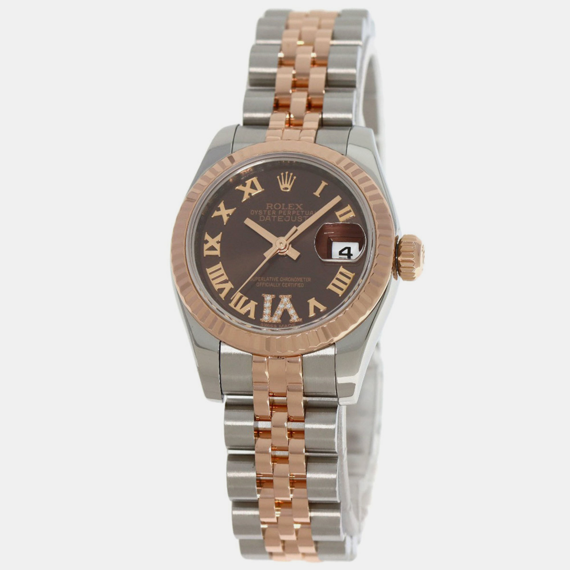 

Rolex Brown 18k Rose Gold Stainless Steel Datejust 179171 Automatic Women's Wristwatch 26 mm