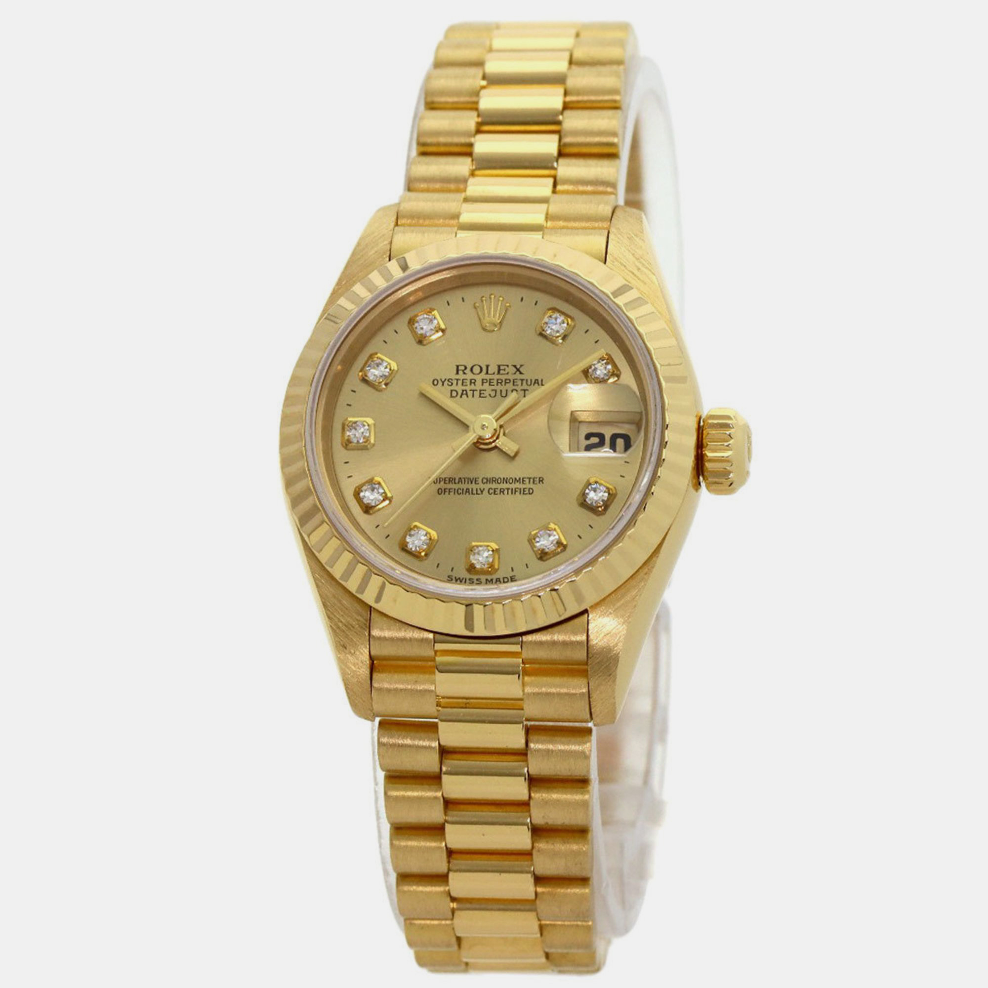 

Rolex Champagne Diamond 18k Yellow Gold Datejust 69178 Automatic Women's Wristwatch 26 mm