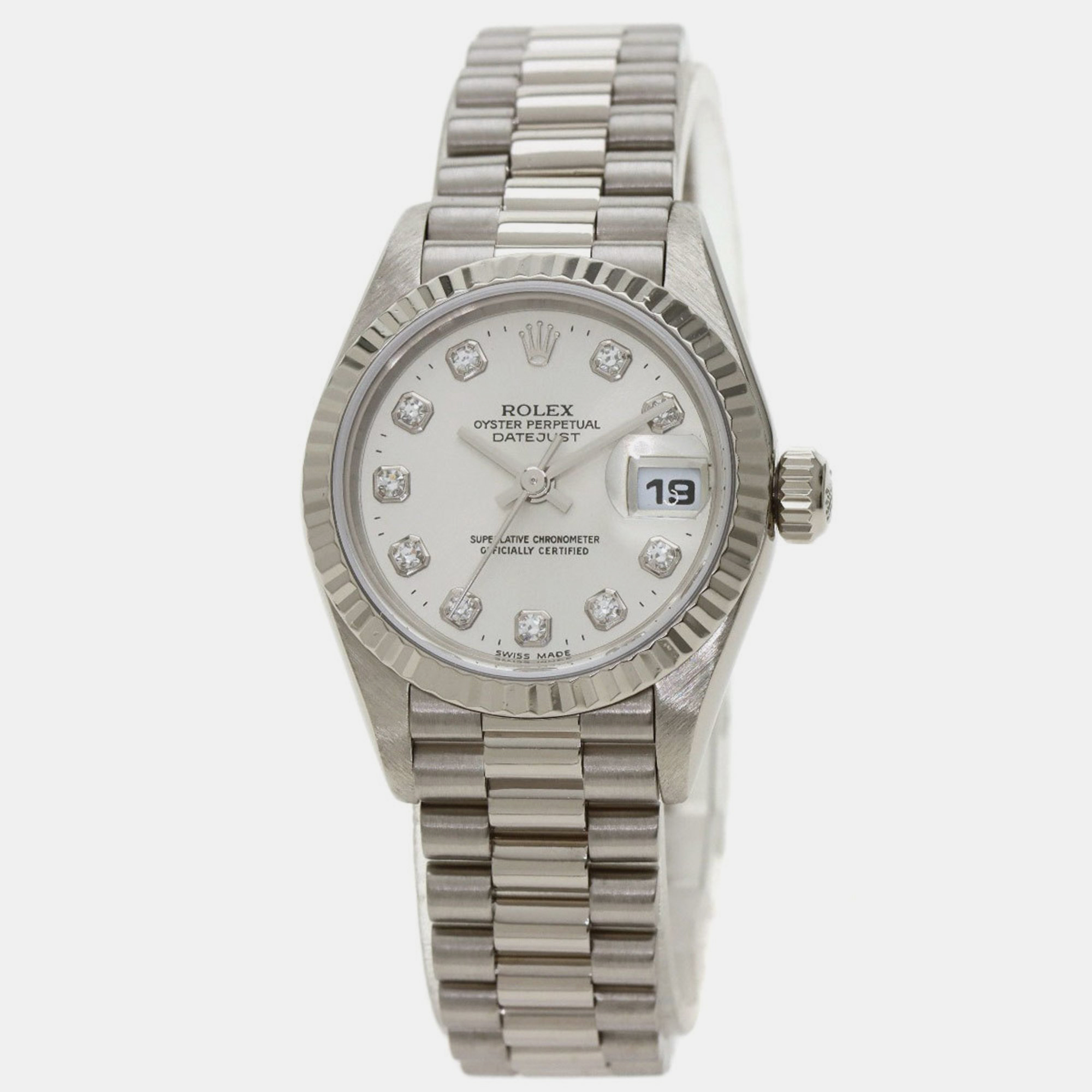 

Rolex Silver Diamond 18k White Gold Datejust 79179 Automatic Women's Wristwatch 26 mm