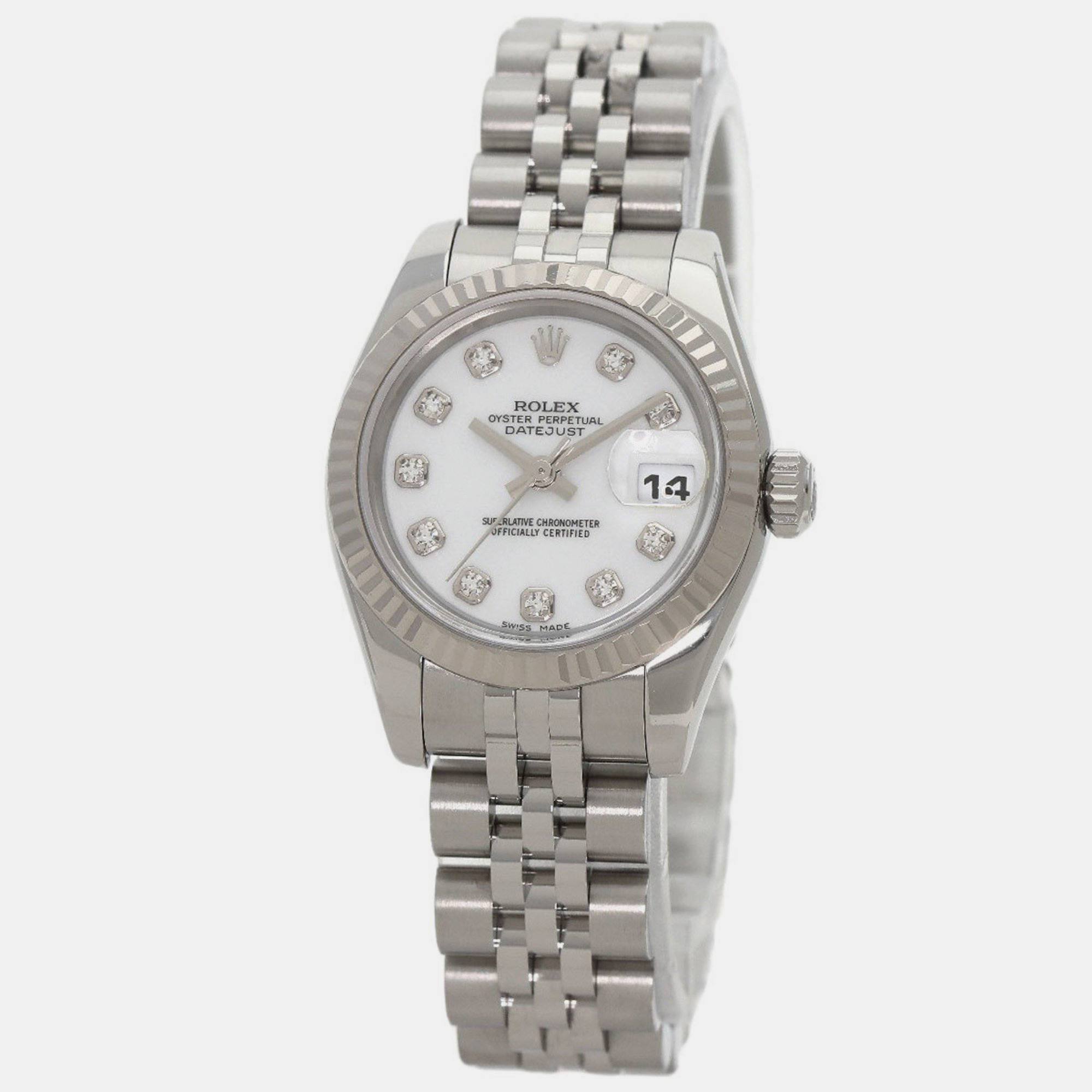 

Rolex White 18k White Gold Stainless Steel Datejust 179174 Automatic Women's Wristwatch 26 mm