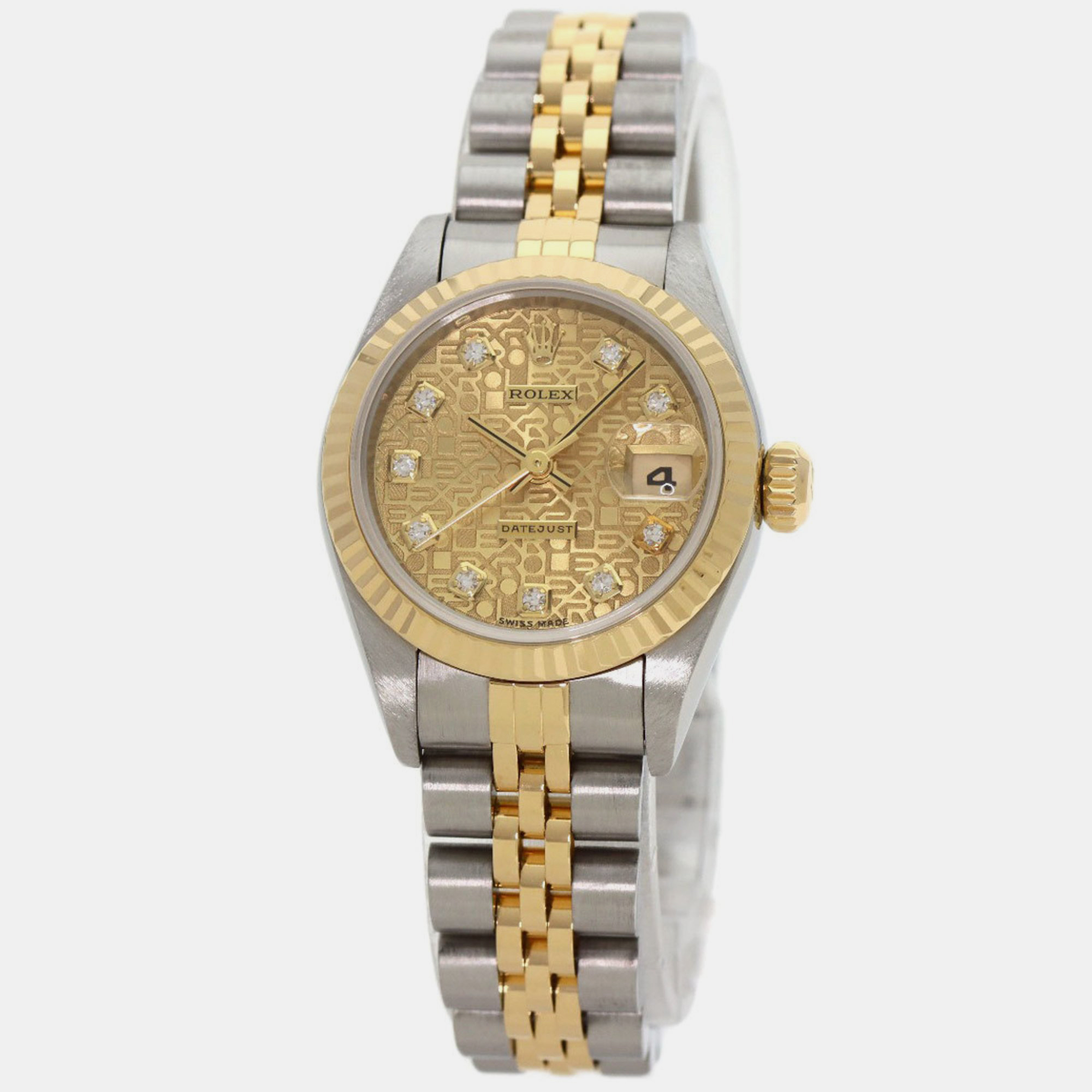 

Rolex Champagne Diamond 18k Yellow Gold Stainless Steel Datejust 69173 Automatic Women's Wristwatch 26 mm