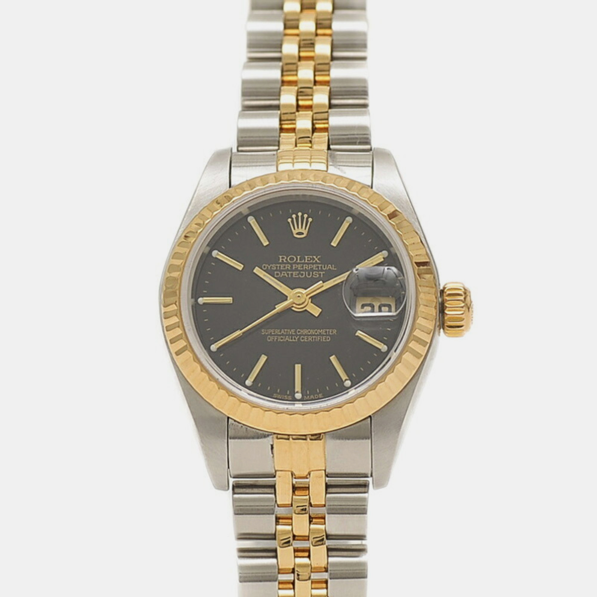 

Rolex Black 18k Yellow Gold Stainless Steel Datejust 69173 Automatic Women's Wristwatch 26 mm