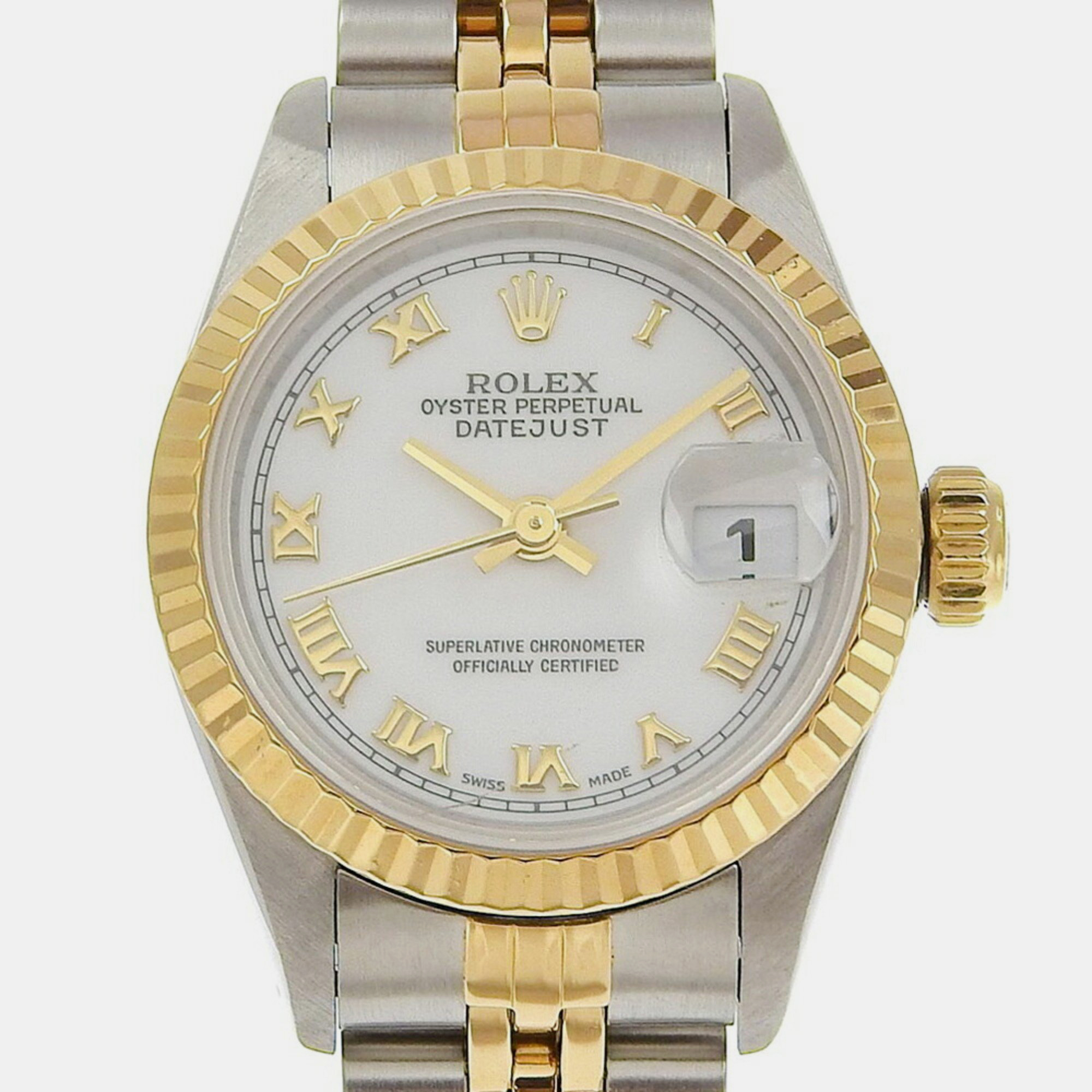 

Rolex White 18k Yellow Gold Stainless Steel Datejust 69173 Automatic Women's Wristwatch 26 mm