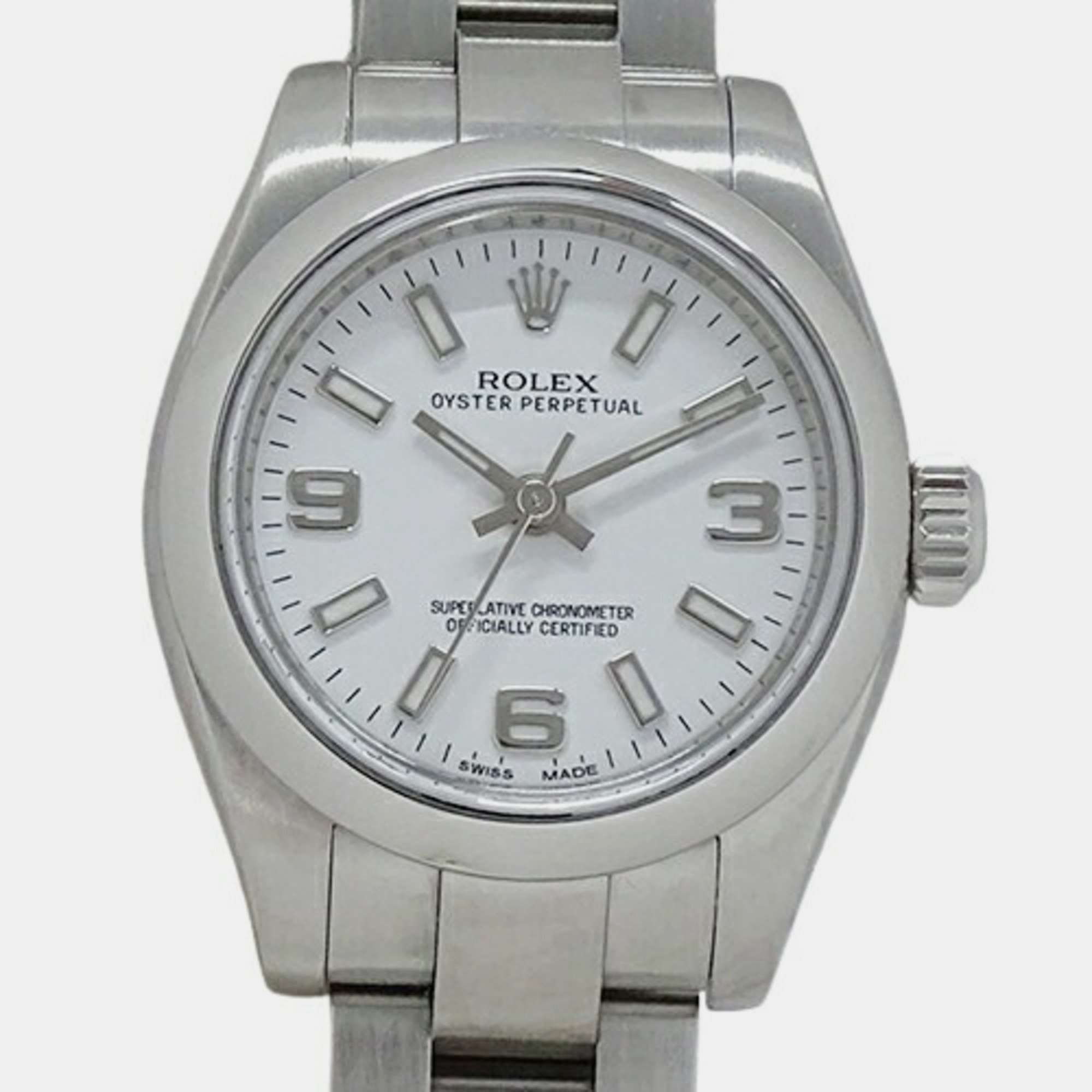 

Rolex White Stainless Steel Oyster Perpetual 176200 Automatic Women's Wristwatch 26 mm