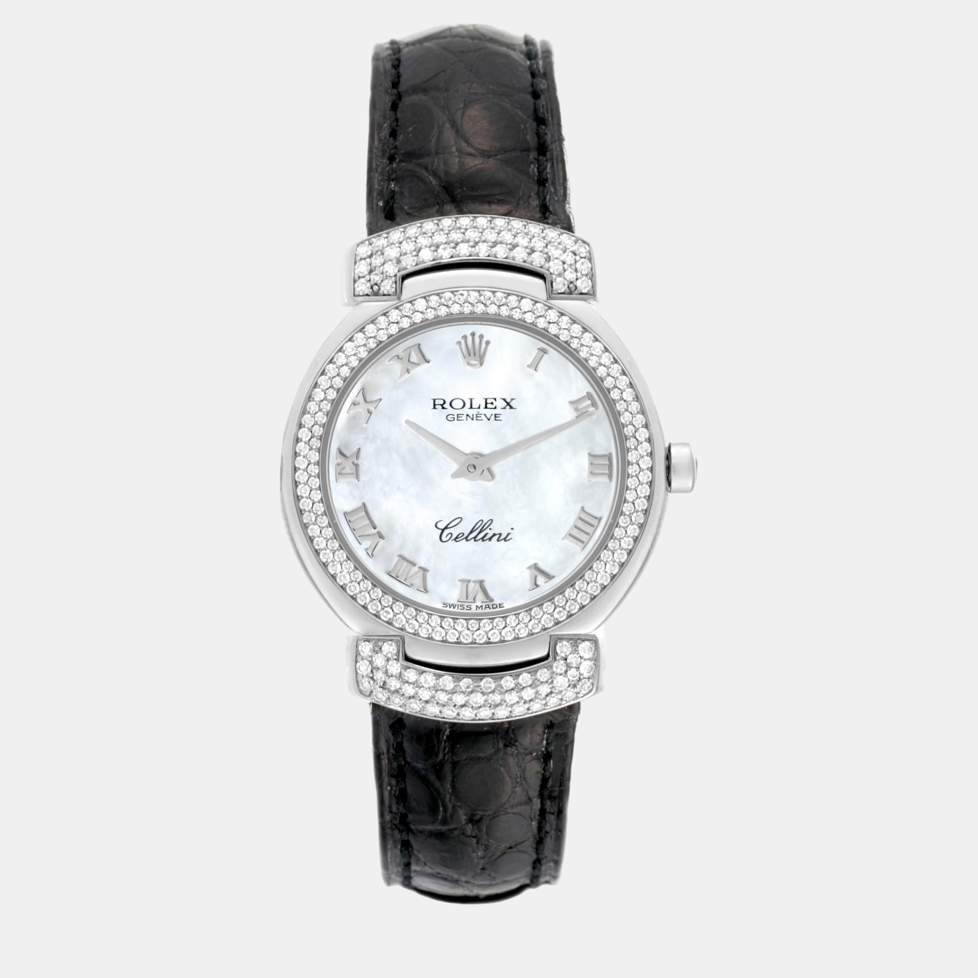 

Rolex Cellini Cellissima White Gold MOP Dial Diamond Ladies Watch 6673