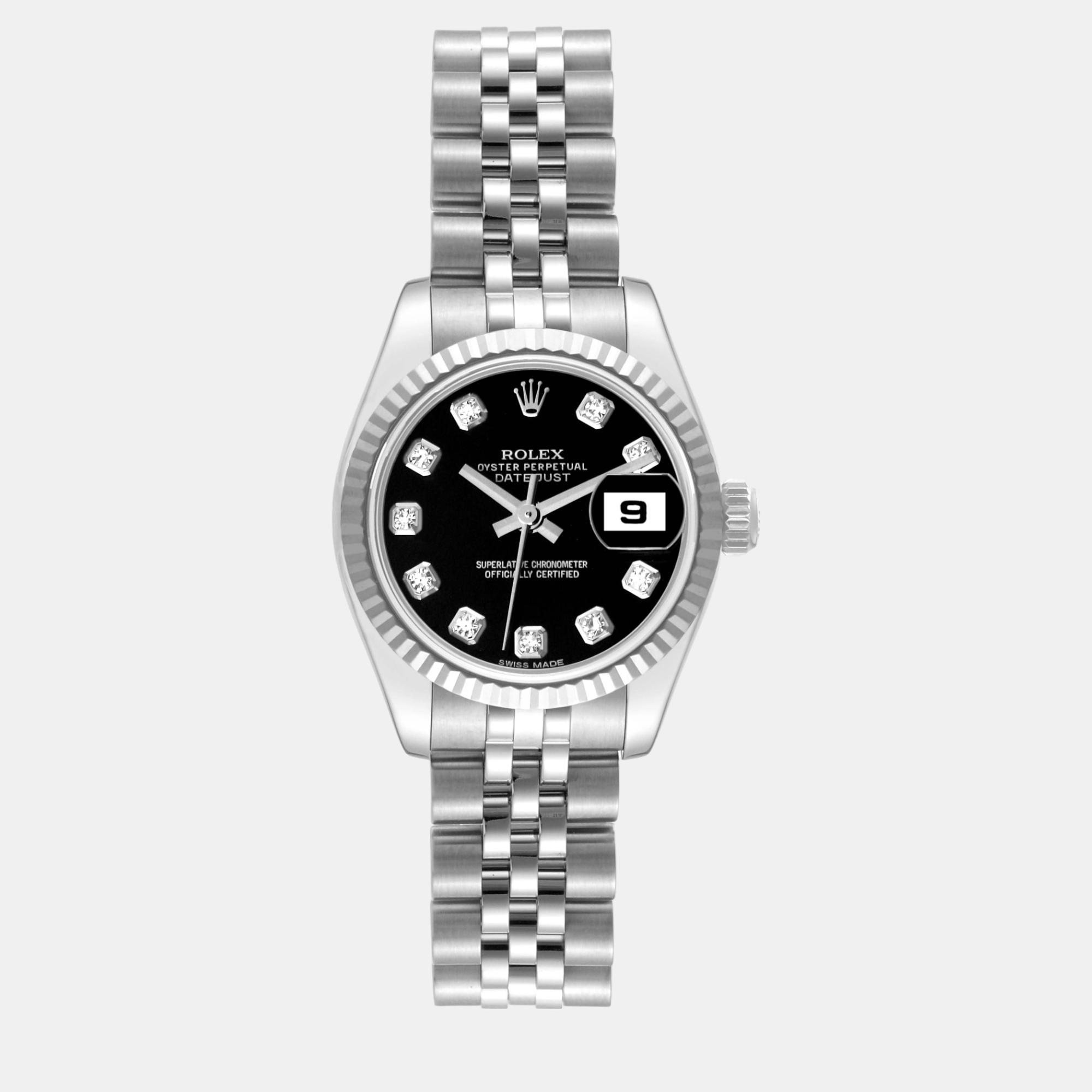 

Rolex Datejust Steel White Gold Black Diamond Dial Ladies Watch 26.0 mm
