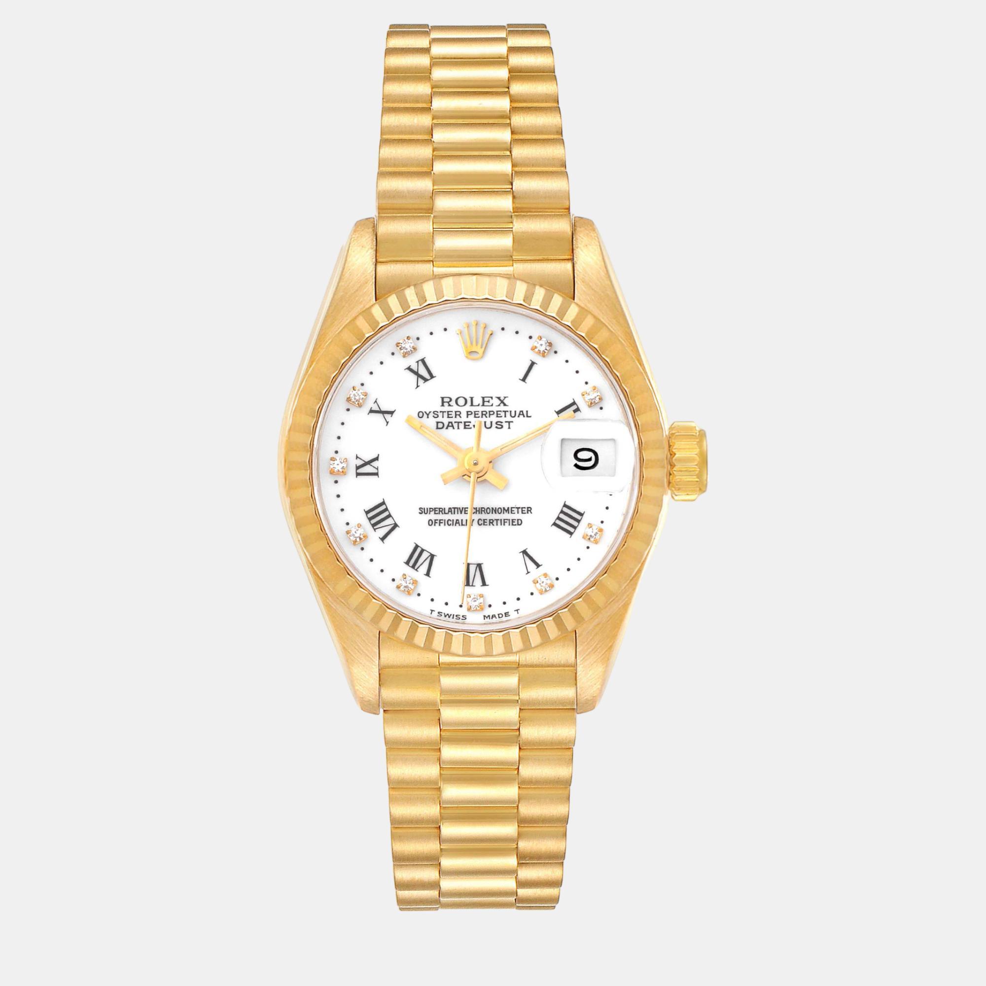 

Rolex Datejust President Diamond Dial Yellow Gold Ladies Watch 69178, White