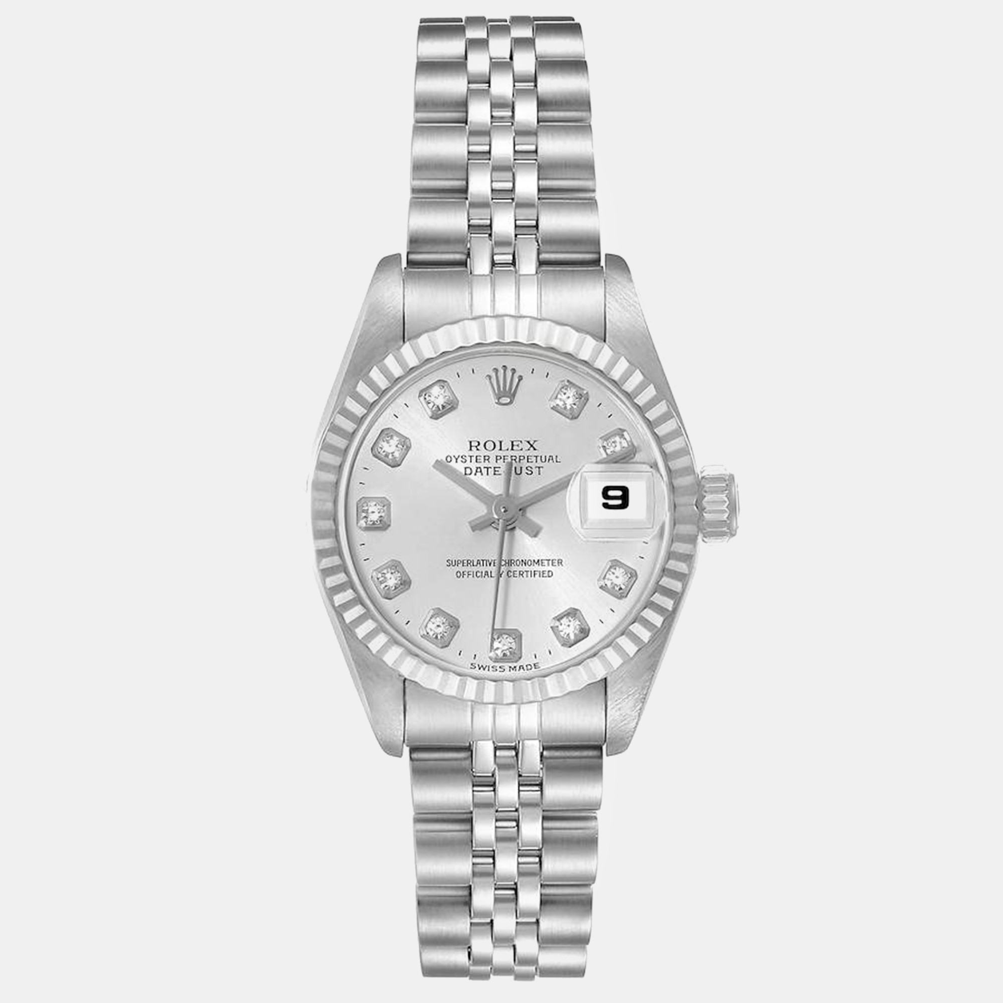 Pre-owned Rolex Datejust Steel White Gold Diamond Dial Ladies Watch 26.0 Mm In Silver