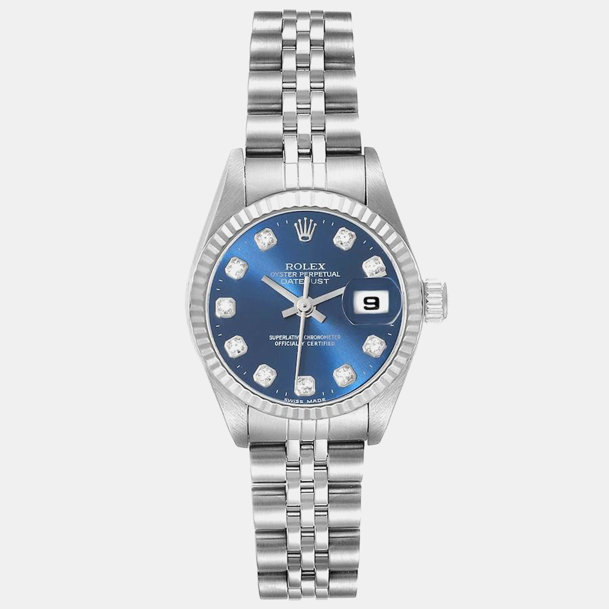 

Rolex Datejust Blue Diamond Dial White Gold Steel Ladies Watch 79174 26 mm