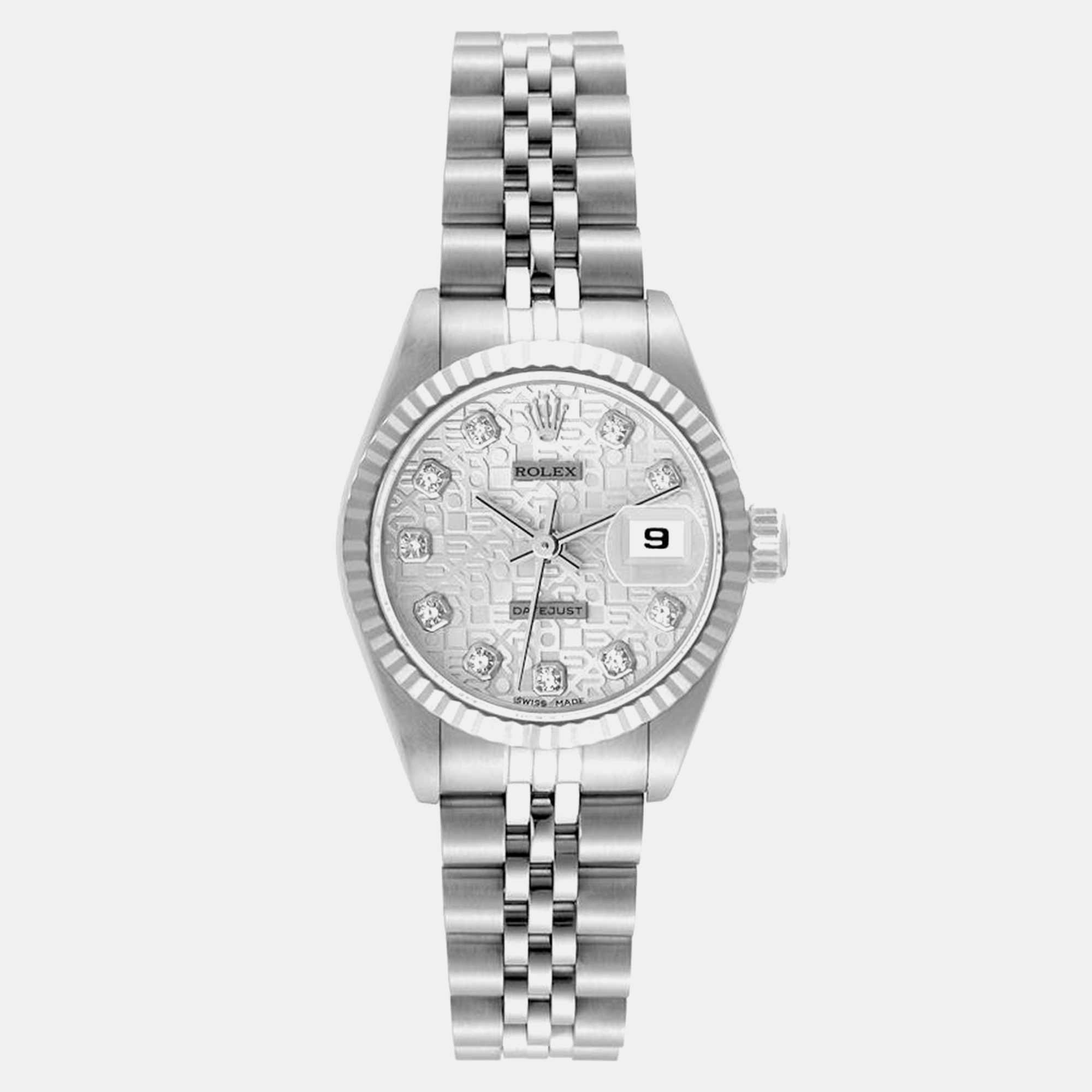 

Rolex Datejust Steel White Gold Anniversary Diamond Dial Watch 69174 26 mm, Silver