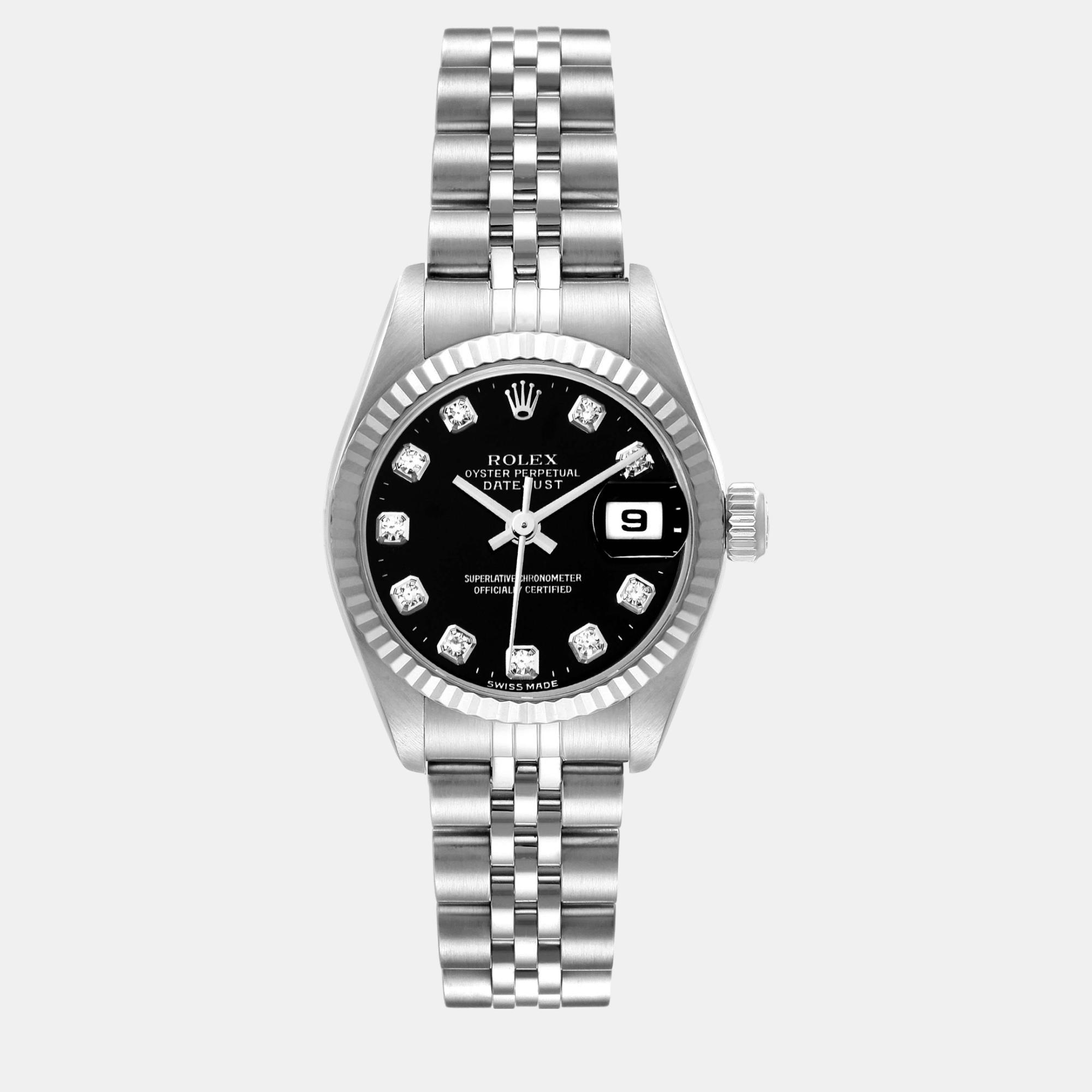 Datejust Steel White Gold Black Diamond Dial Ladies Watch 79174