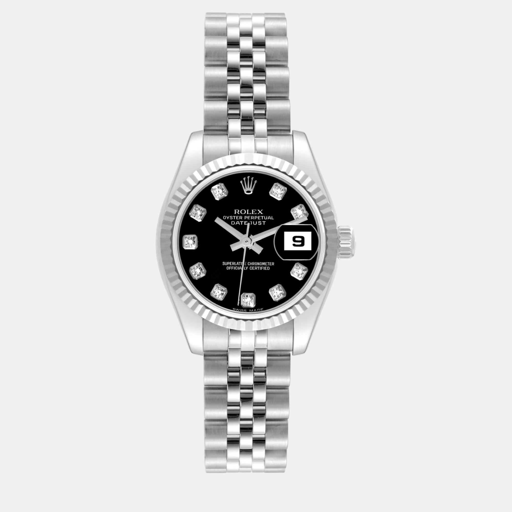 

Rolex Datejust Steel White Gold Black Diamond Dial Ladies Watch 179174