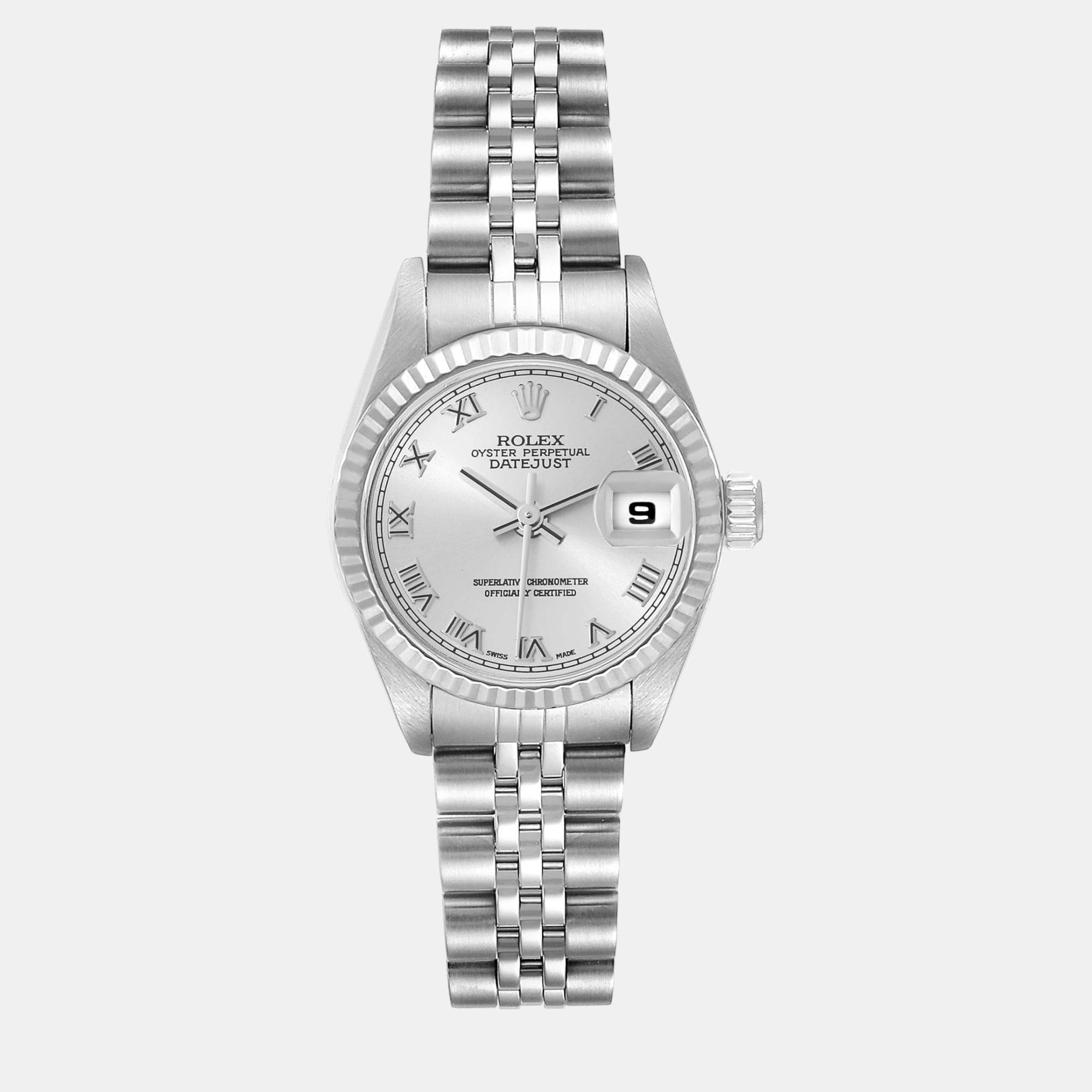 

Rolex Datejust Steel White Gold Roman Numeral Ladies Watch 79174, Silver