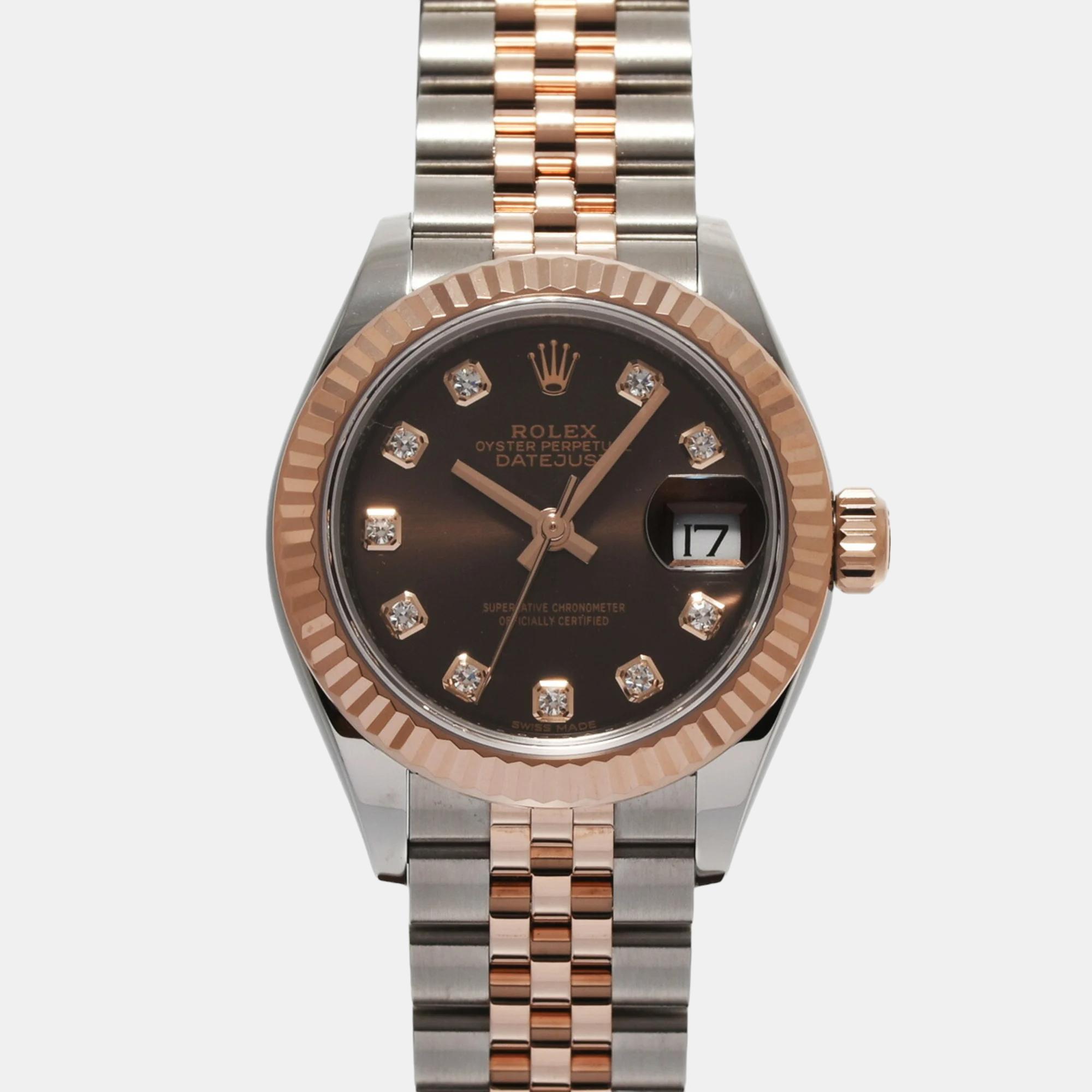 

Rolex Brown Diamond 18k Rose Gold Stainless Steel Datejust 279171 Automatic Women's Wristwatch 28 mm