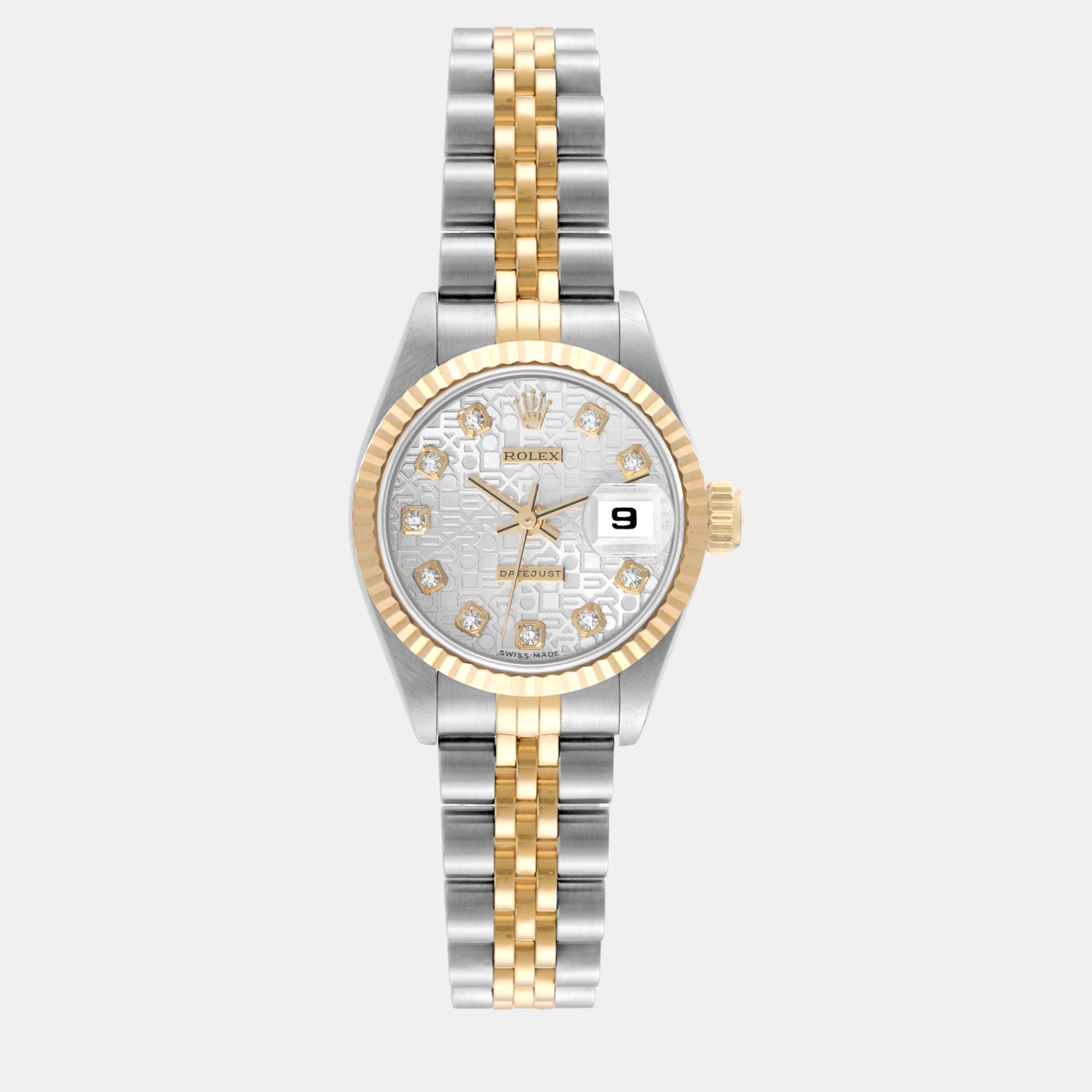 

Rolex Datejust Steel Yellow Gold Anniversary Diamond Dial Ladies Watch 69173, Silver