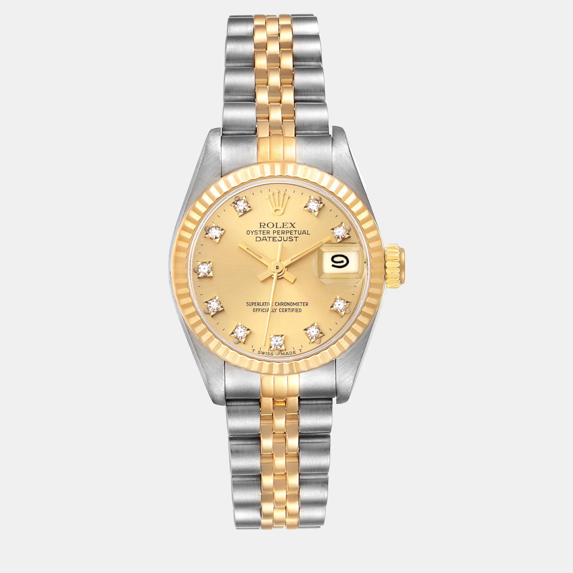 Pre-owned Rolex Datejust Steel Yellow Gold Diamond Dial Ladies Watch 69173 26 Mm