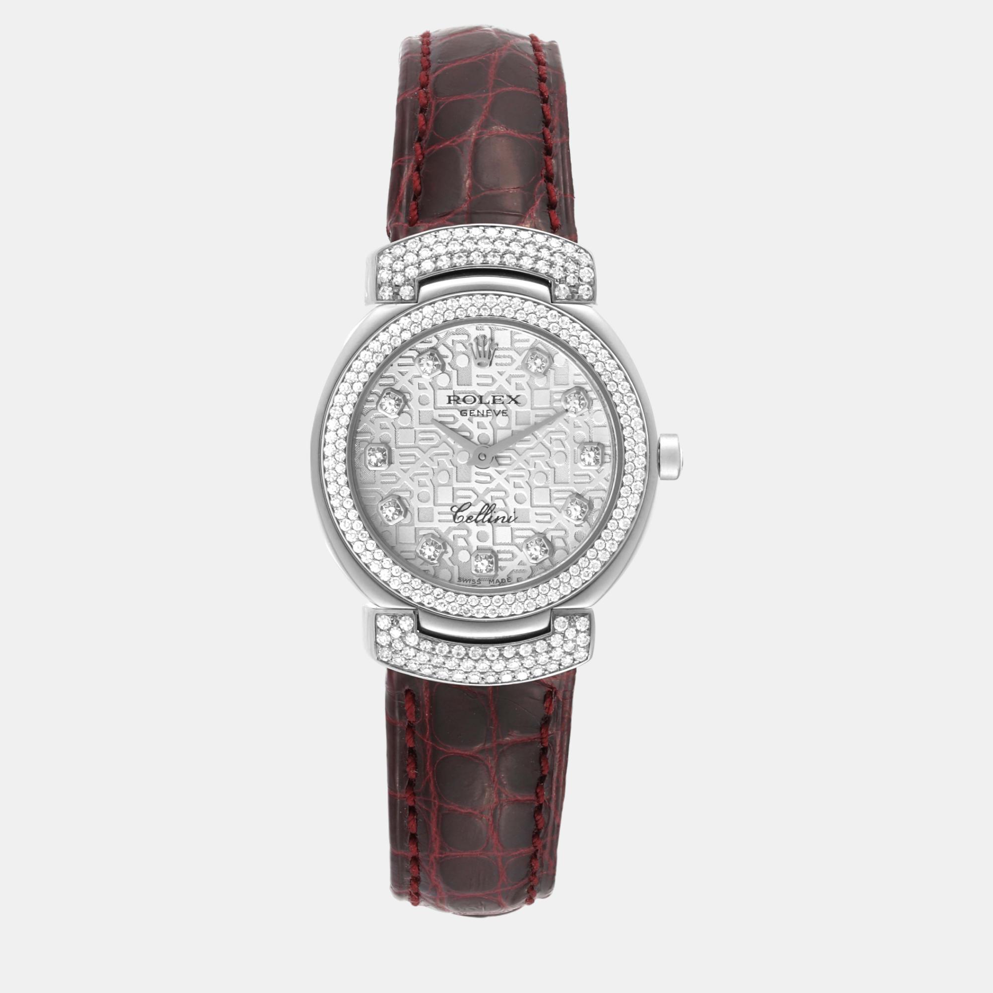 Pre-owned Rolex Cellini Cellissima White Gold Anniversary Diamond Dial Ladies Watch 6673 In Silver