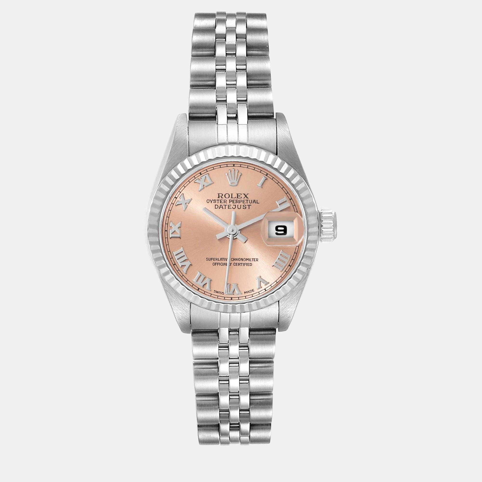 

Rolex Datejust Salmon Dial Steel White Gold Ladies Watch 79174, Pink