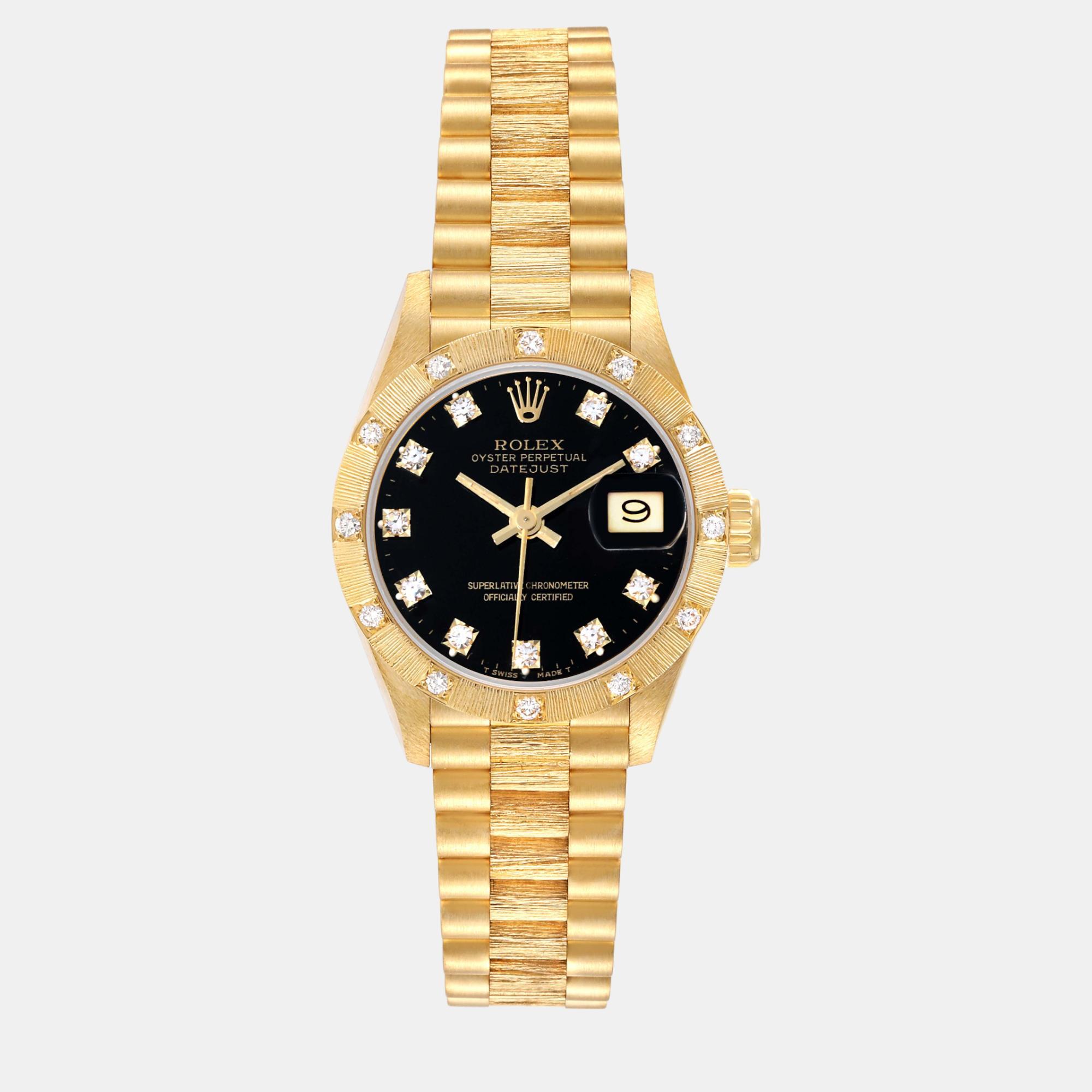 

Rolex President Datejust Yellow Gold Diamond Ladies Watch 26.0 mm, Black