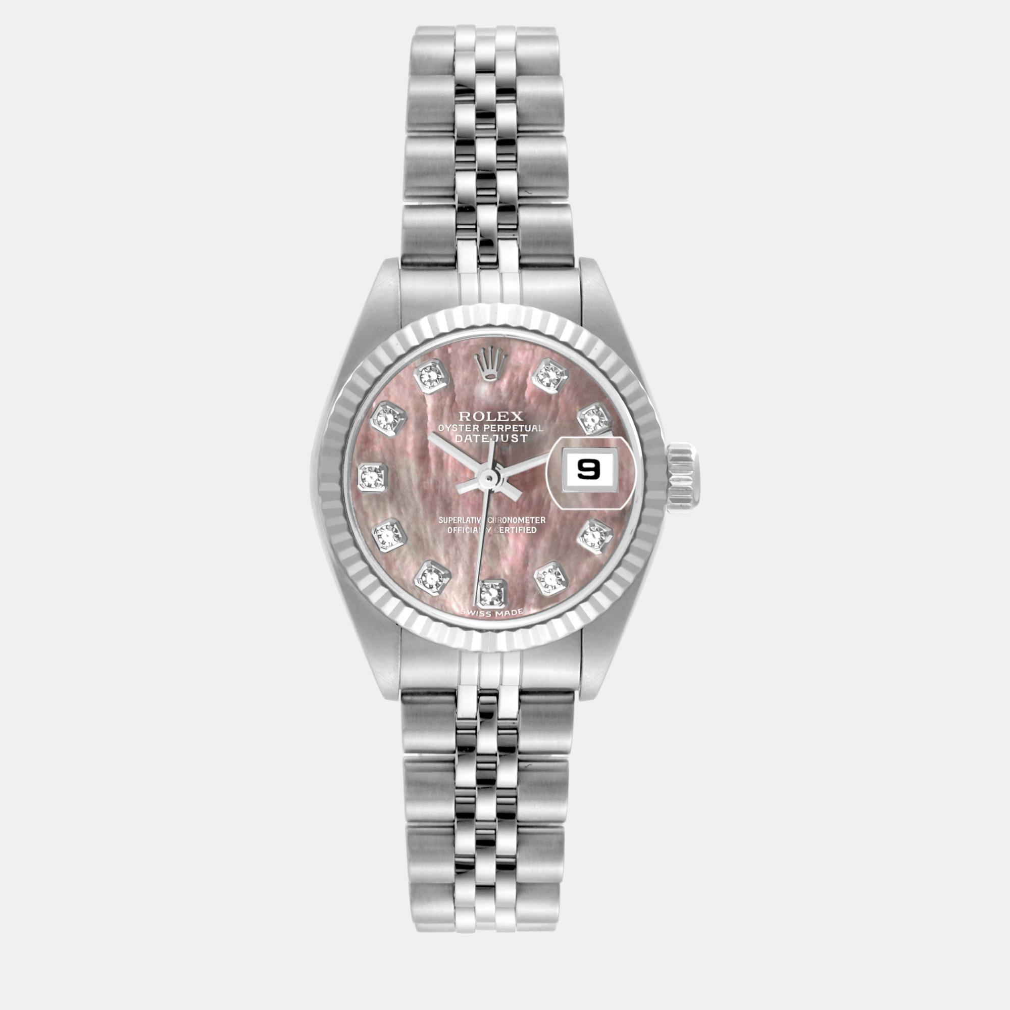 

Rolex Datejust Steel White Gold MOP Diamond Dial Ladies Watch 26.0 mm, Pink