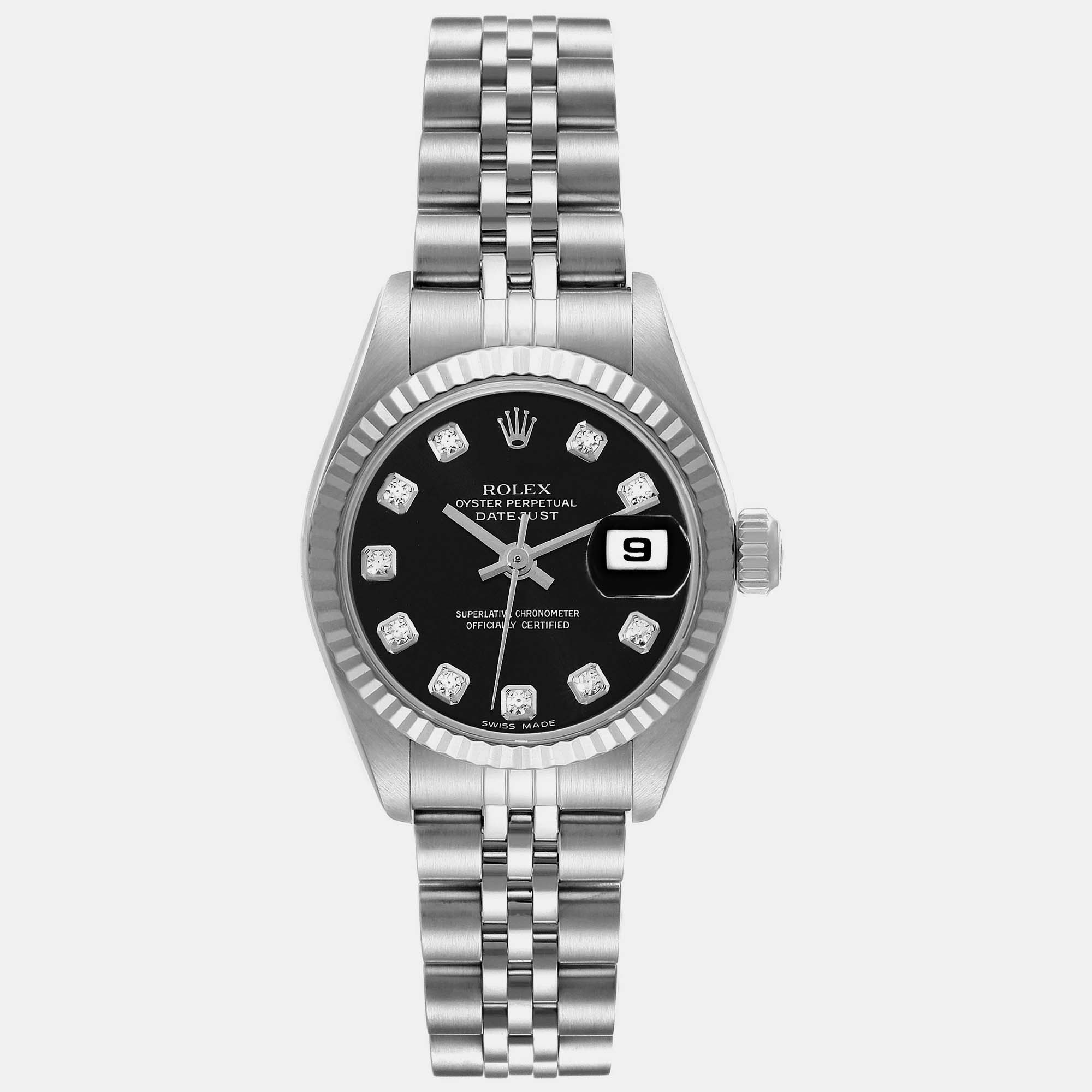 

Rolex Datejust Steel White Gold Black Diamond Dial Ladies Watch 26 mm