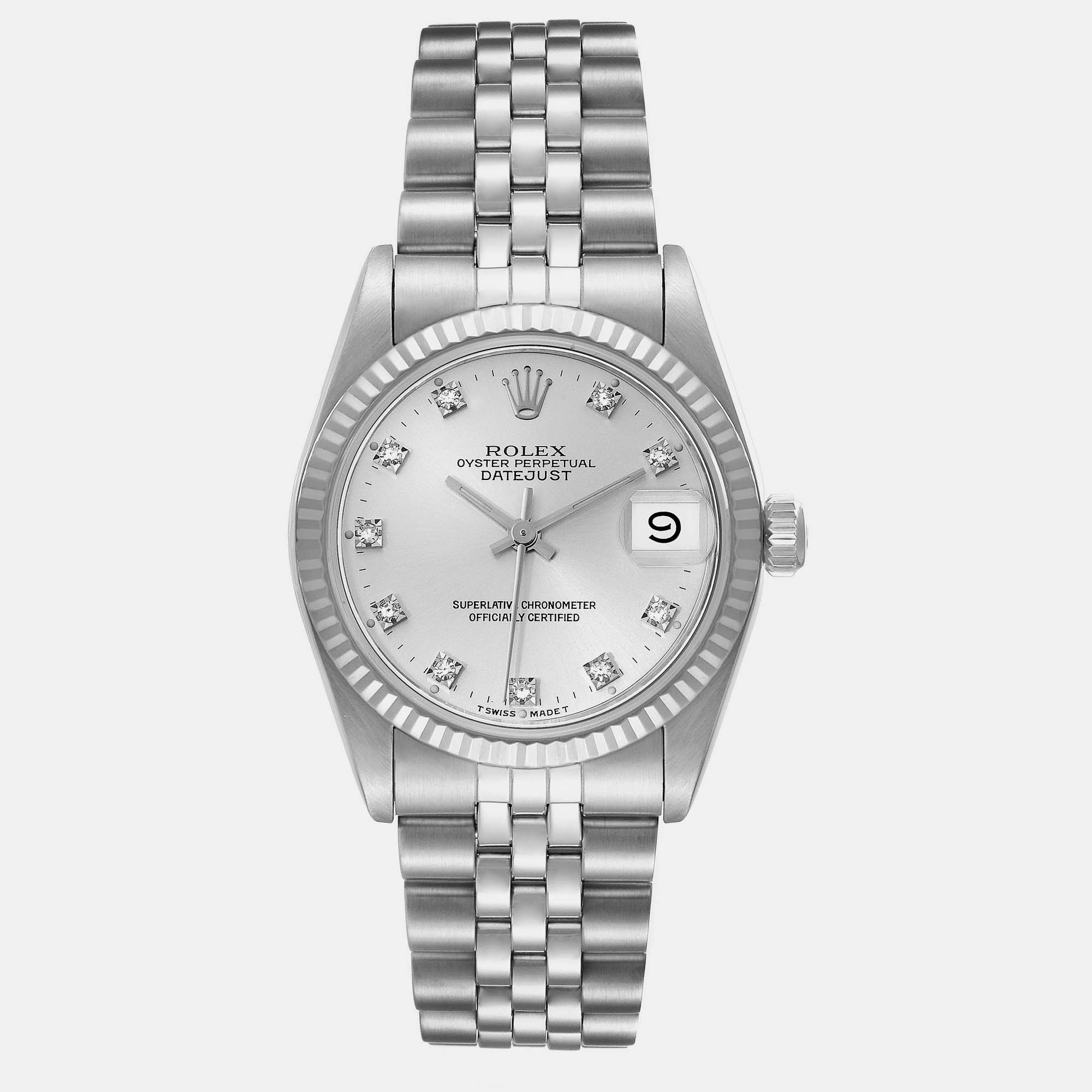 

Rolex Datejust Midsize Steel White Gold Diamond Dial Ladies Watch 31.0 mm, Silver