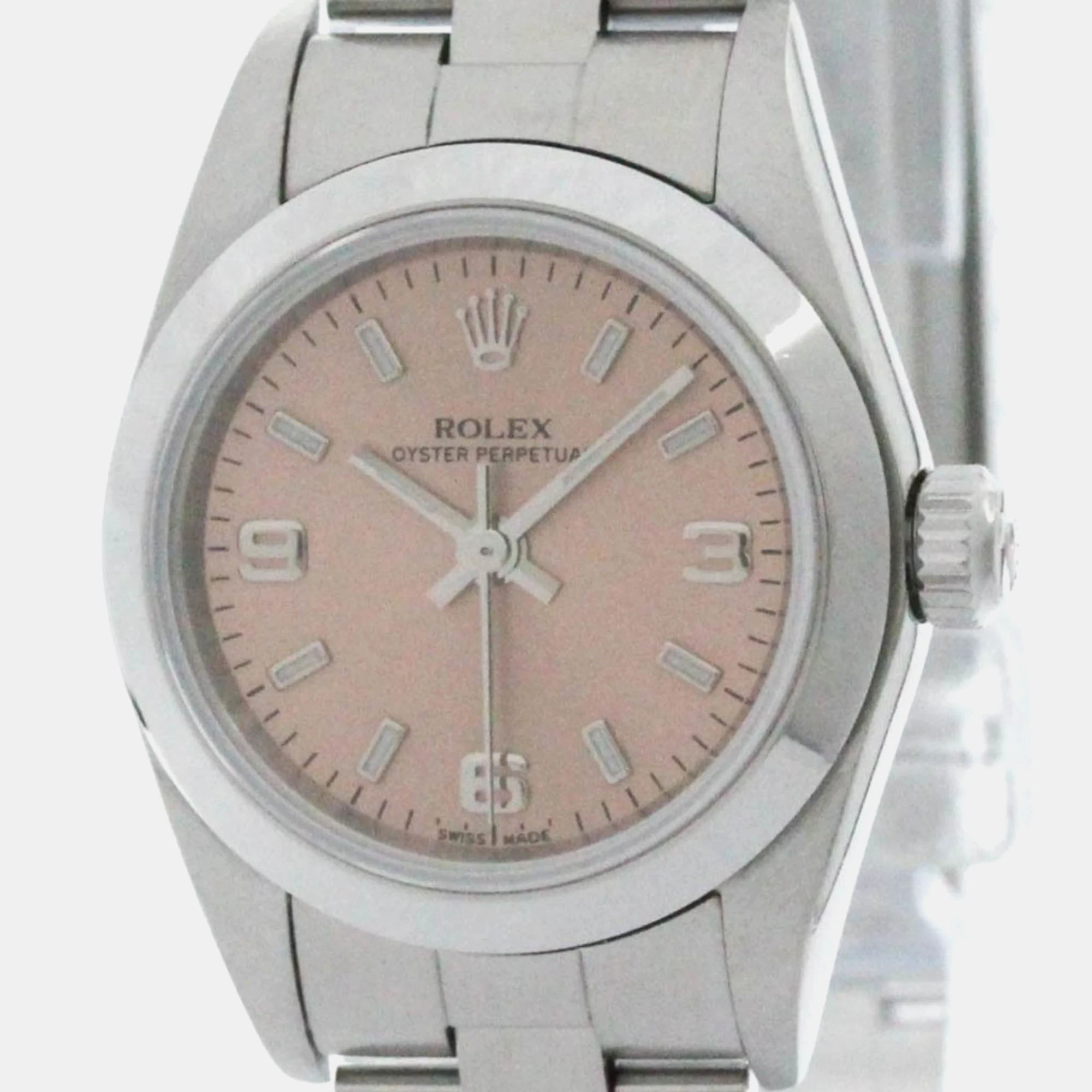 

Rolex Orange Stainless Steel Oyster Perpetual 76080 Automatic Women's Wristwatch 24 mm