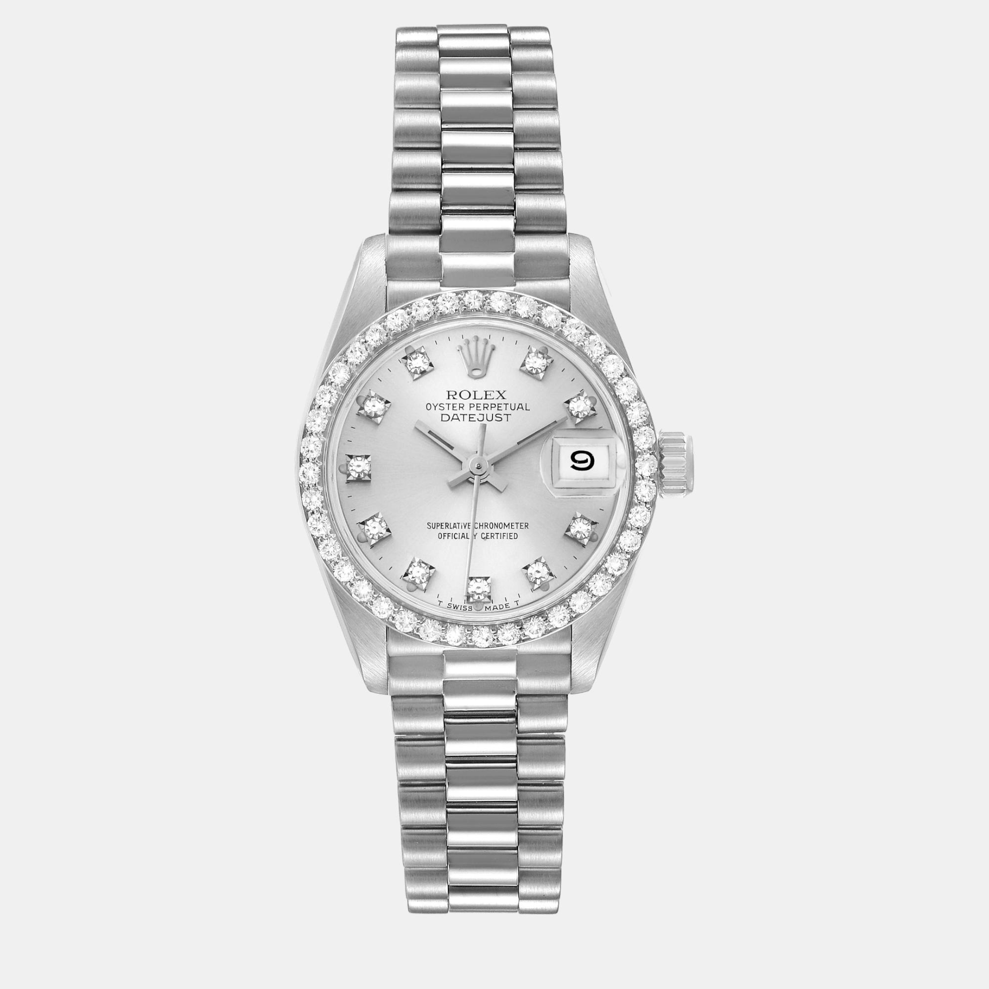 

Rolex President Datejust White Gold Silver Diamond Dial Ladies Watch 69139